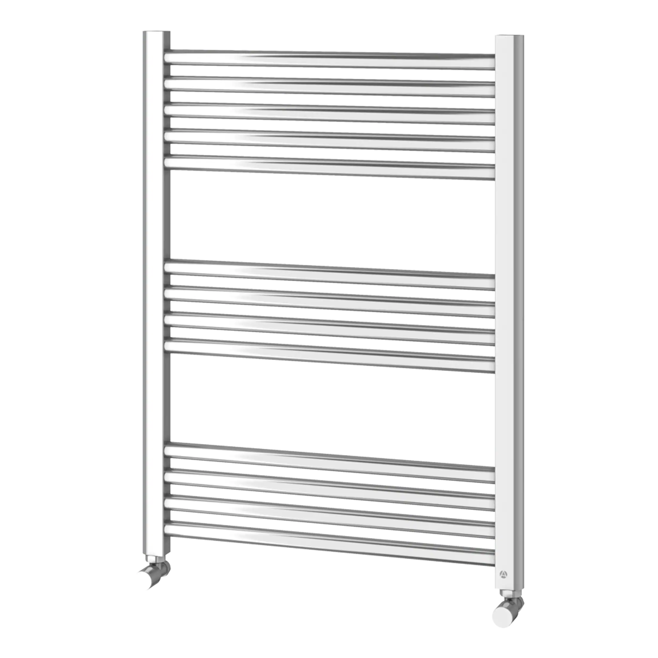 Versatile heated towel rail in modern chrome finish, perfect for bathroom heating and towel drying. Space-saving design with multiple horizontal bars suitable for contemporary bathroom interiors.