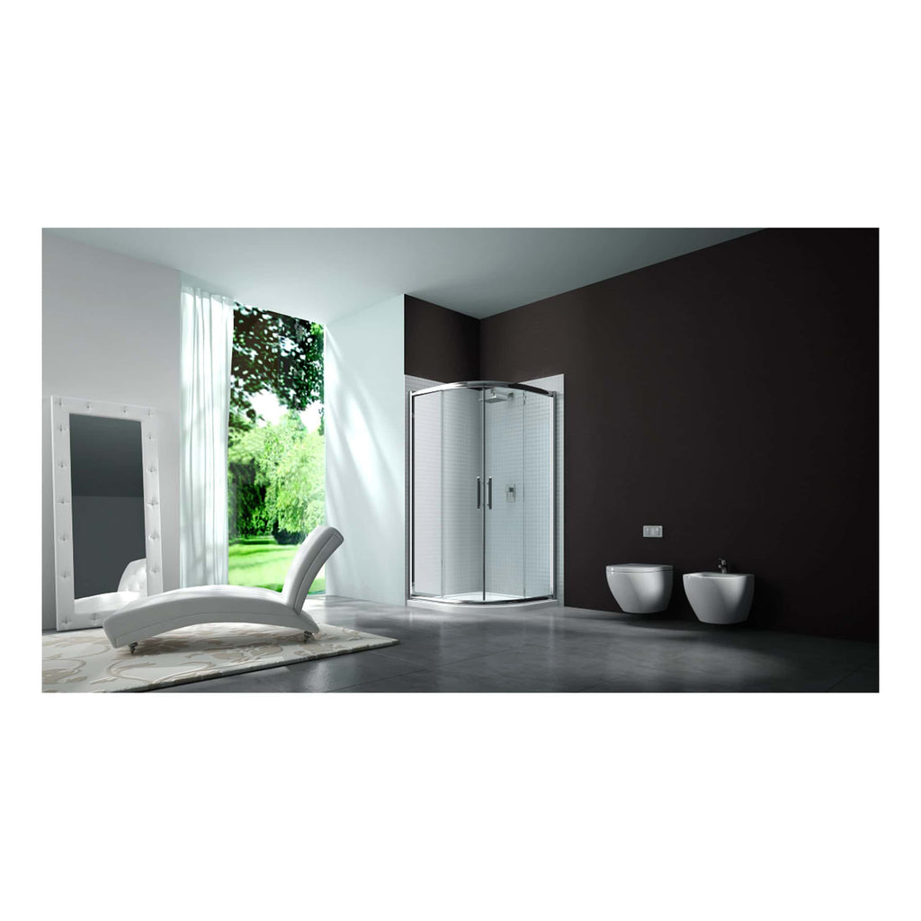 Modern minimalist bathroom with black accent wall, walk-in shower, and contemporary fixtures, featuring a large window with natural light and sleek design for luxury bathroom renovation.