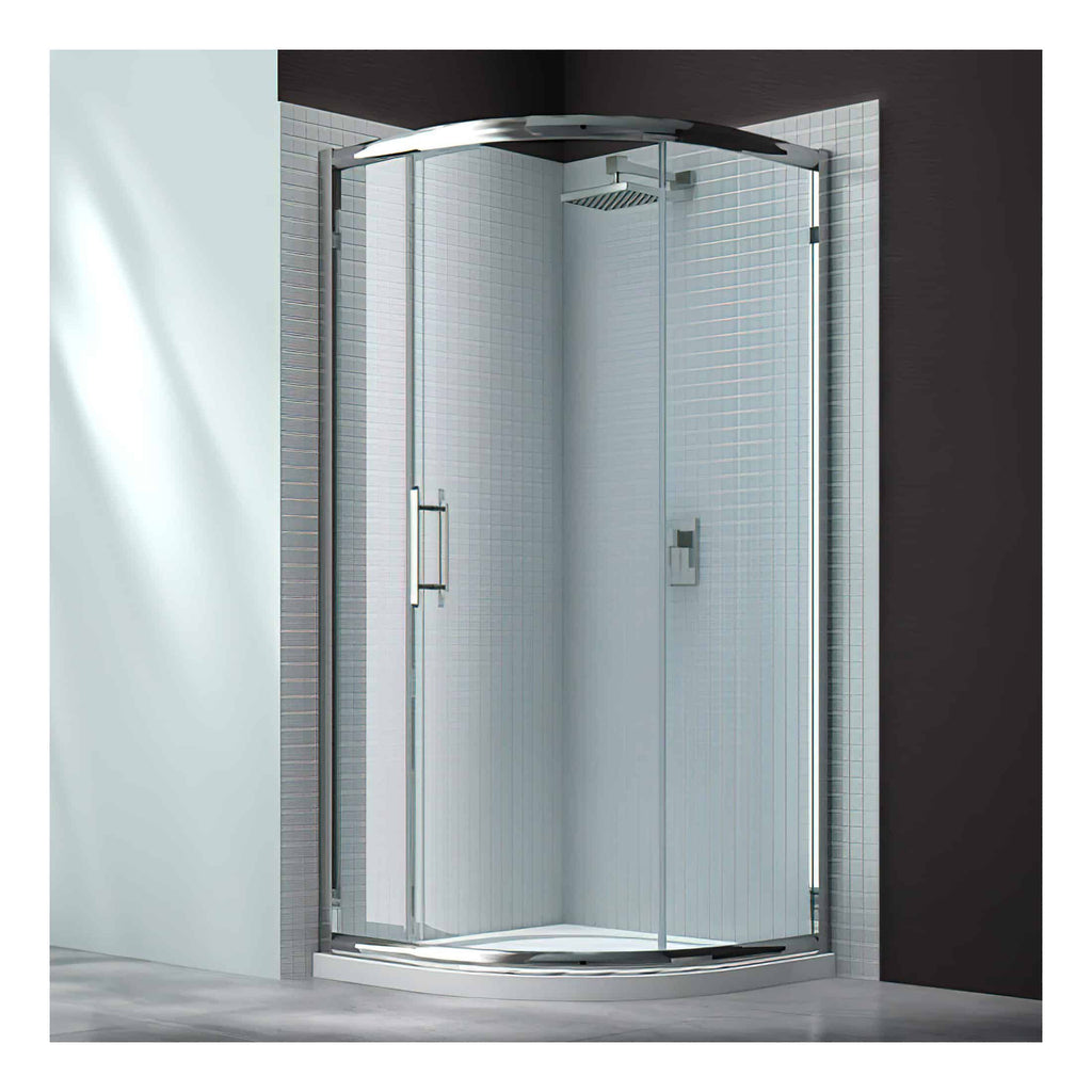 Sleek modern corner shower enclosure with glass doors and chrome accents, perfect for contemporary bathrooms. Designed for functionality and style, providing a luxurious showering experience.