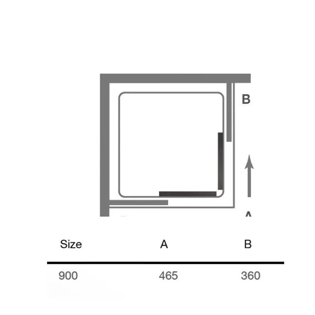 Rectangular shower enclosure with size specifications, including measurements A 465mm and B 360mm, for modern bathroom designs.