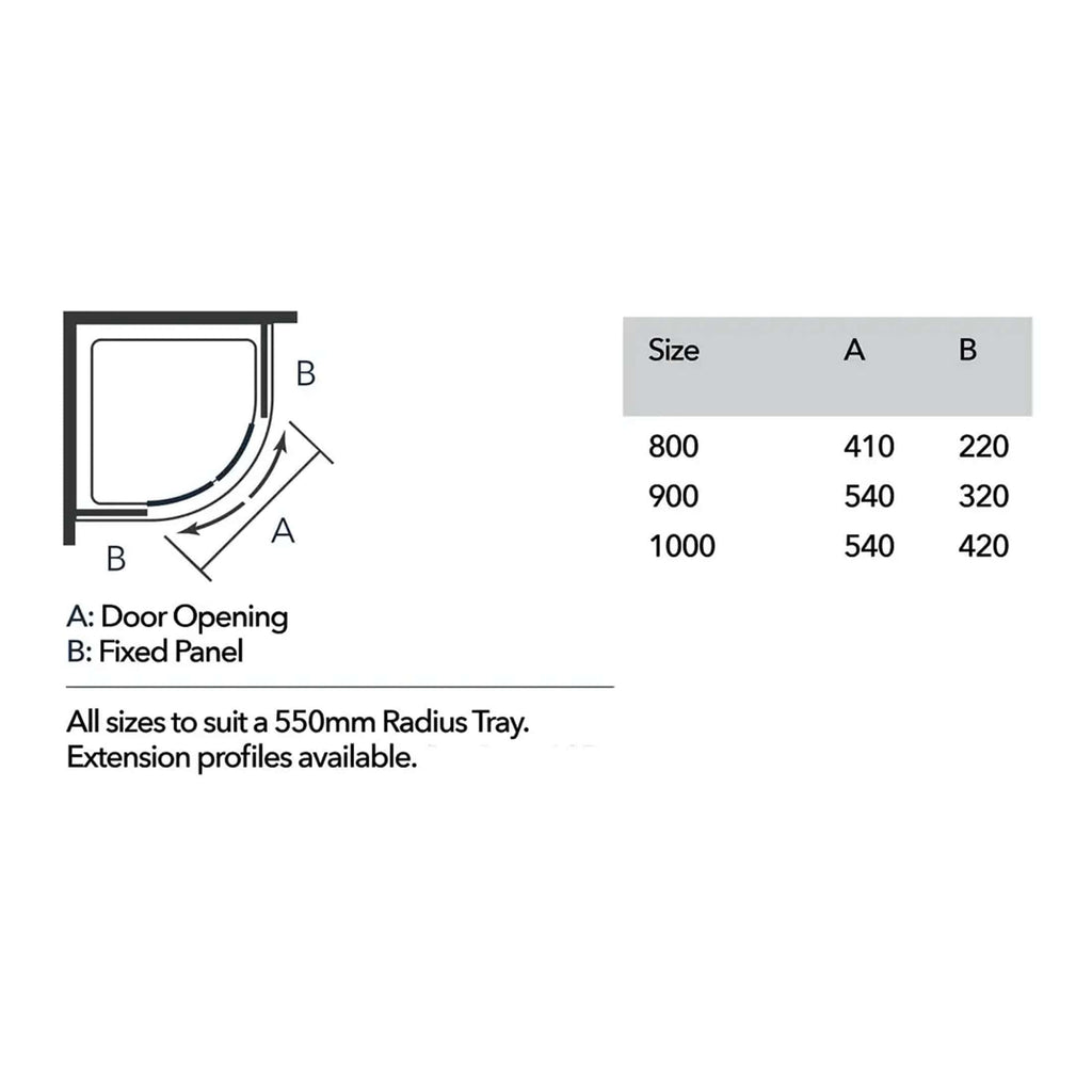 Corner shower tray diagram with size specifications and installation details for Bubly Bathrooms.
