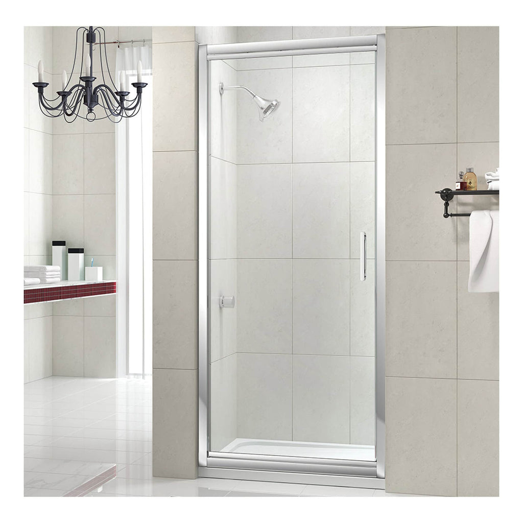 Modern glass shower enclosure with chrome frame for stylish bathroom upgrades. Perfect for contemporary bathroom designs, offering durability and elegance.