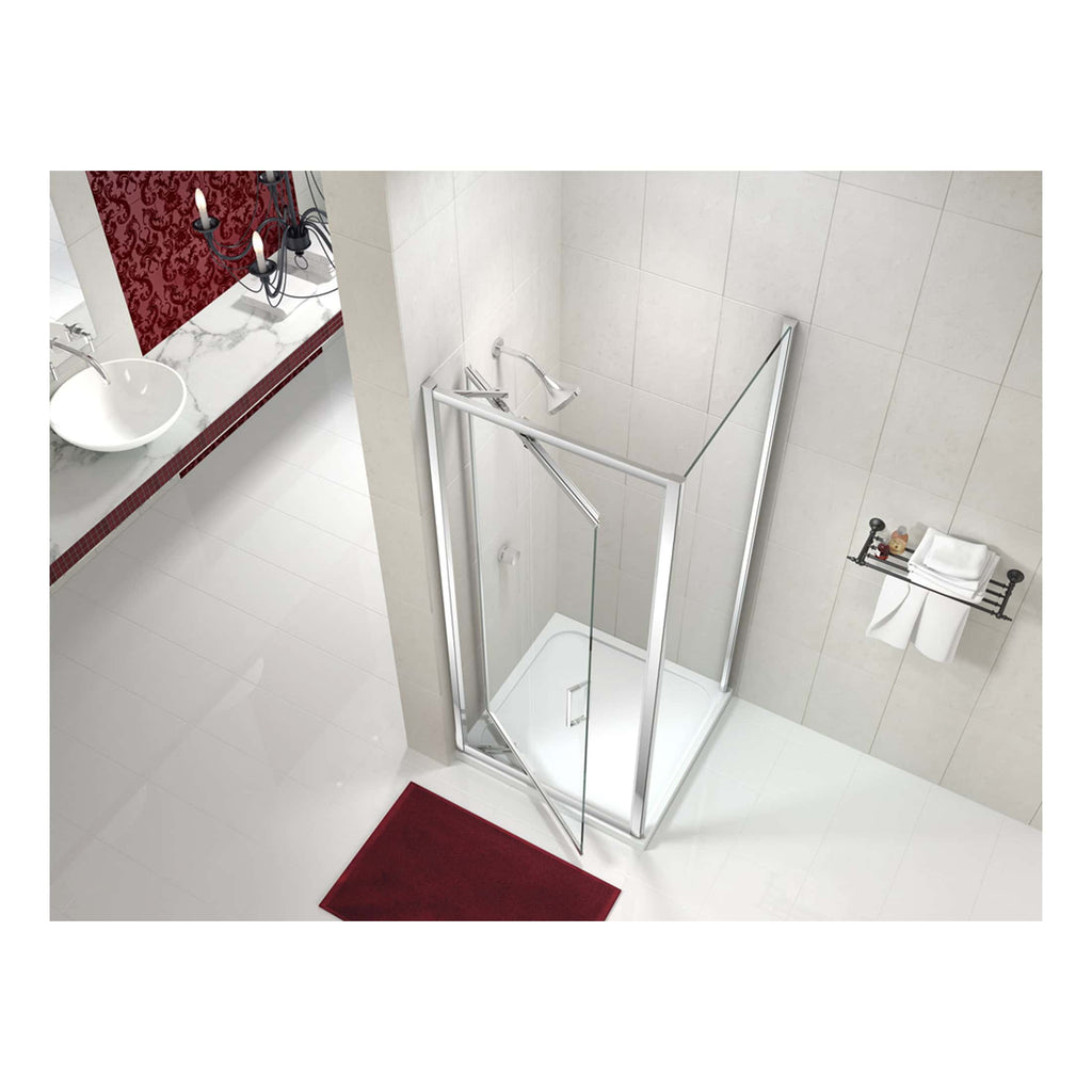 Contemporary glass shower enclosure with sleek aluminium frame in a modern bathroom setting, enhancing space and style. Perfect for luxurious bathroom designs and efficient water containment.