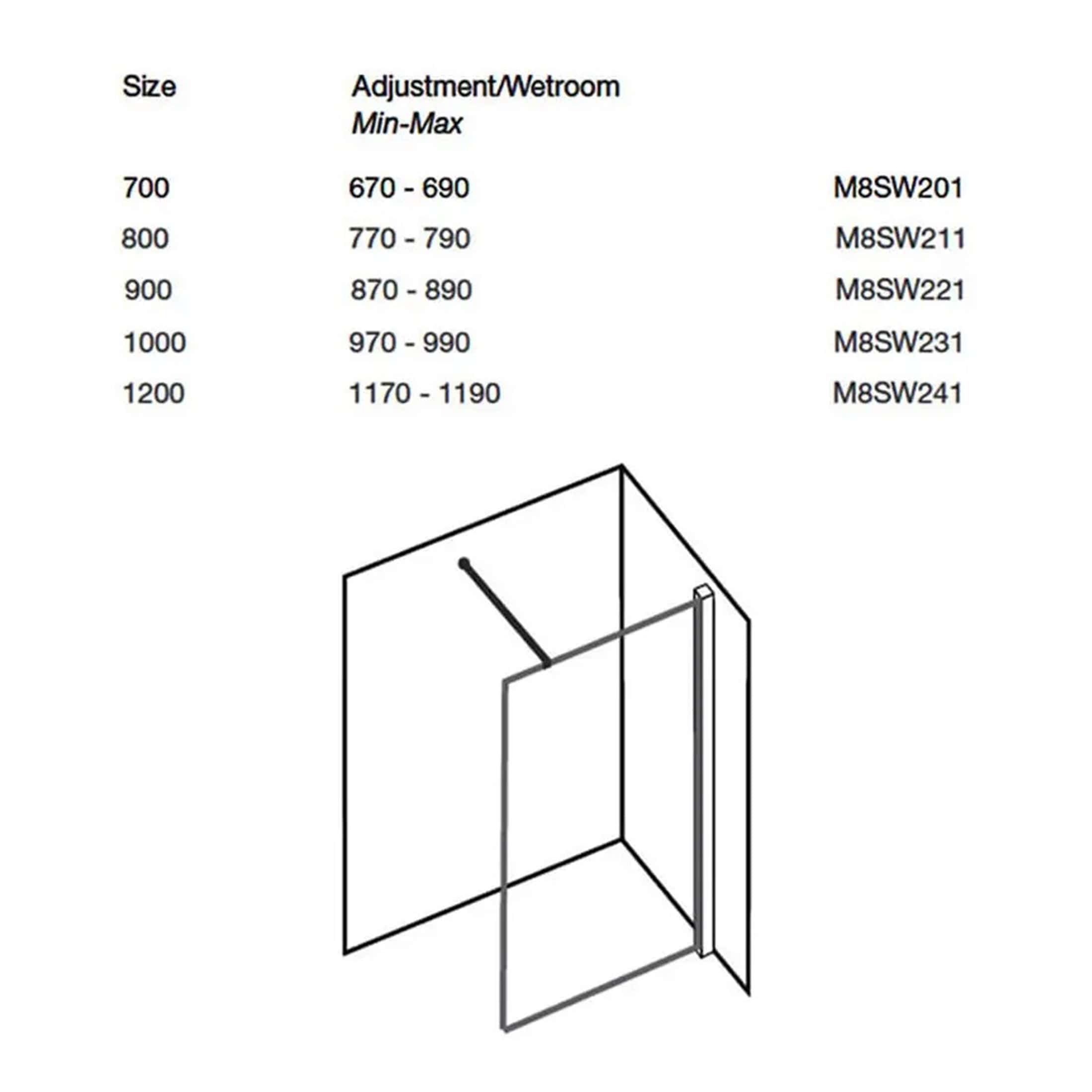 Doorless shower enclosure with adjustable wetroom door, modern bathroom design for accessible and stylish showering. Ideal for contemporary bathrooms, enhancing space and functionality.