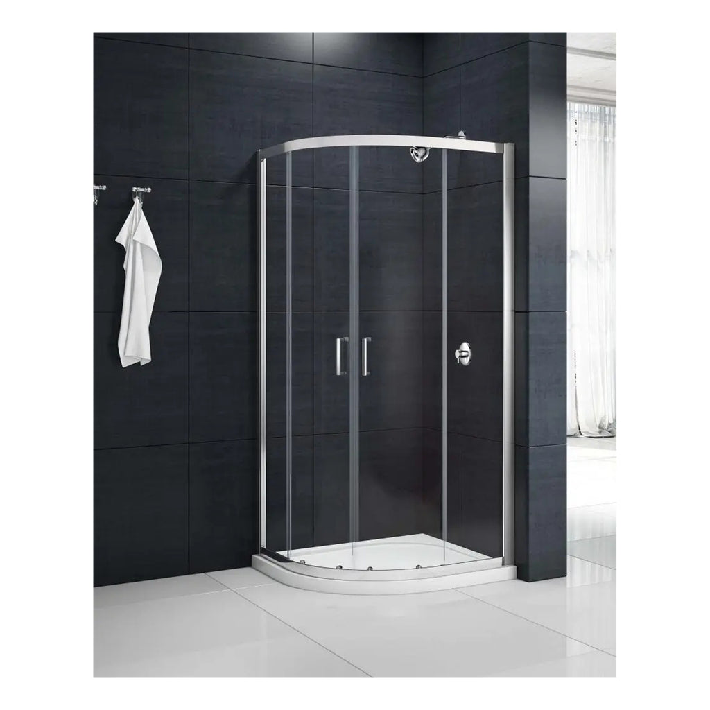 Sleek corner shower enclosure with clear glass doors and modern chrome hardware, ideal for contemporary bathroom bathroom renovation and maximising space.