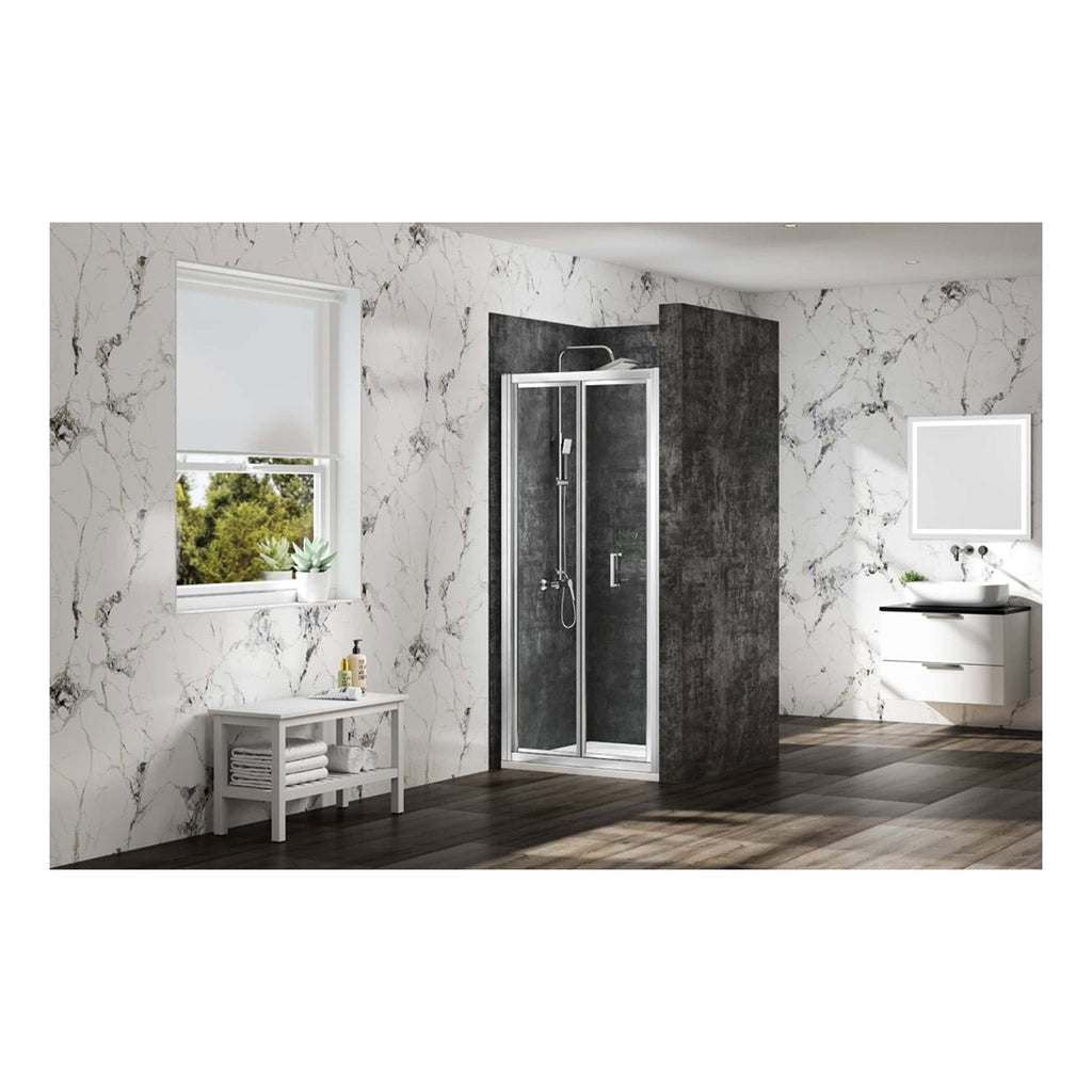 Shower enclosure with black textured wall contrasting white marble bathrooms, modern fixtures, and natural light for a stylish contemporary bathroom design.
