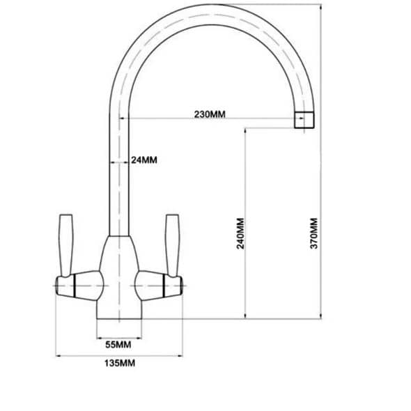 High-quality kitchen and bathroom tap technical drawing with measurements, ideal for bathroom renovation and plumbing installation projects. Accurate dimensions for expert fitting.