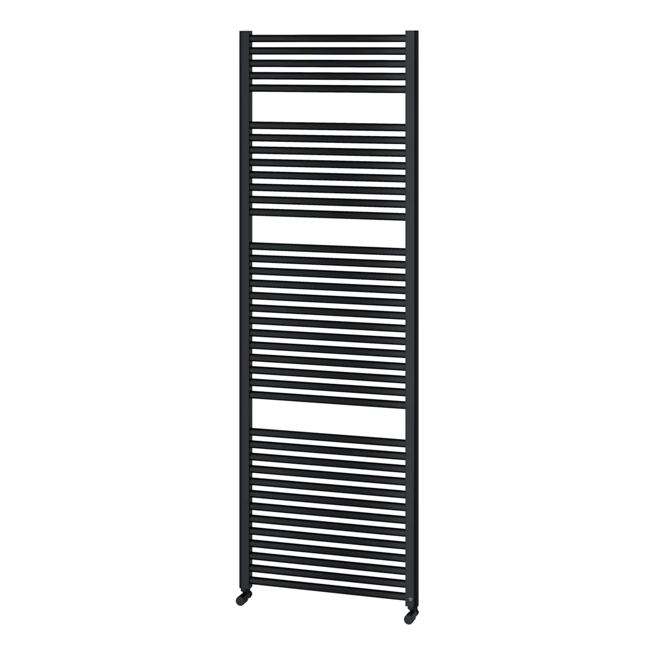 Modern black radiator towel rail for bathrooms, combining style and functionality, ideal for heating and drying towels in contemporary bathroom spaces.