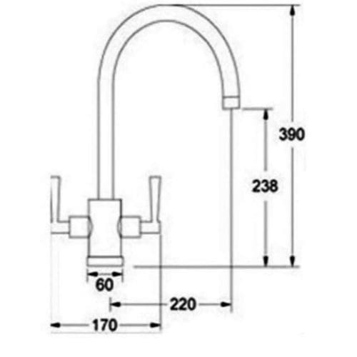 High-quality kitchen tap with a modern design, featuring a tall curved spout and dual-lever control, perfect for contemporary bathroom or kitchen settings.