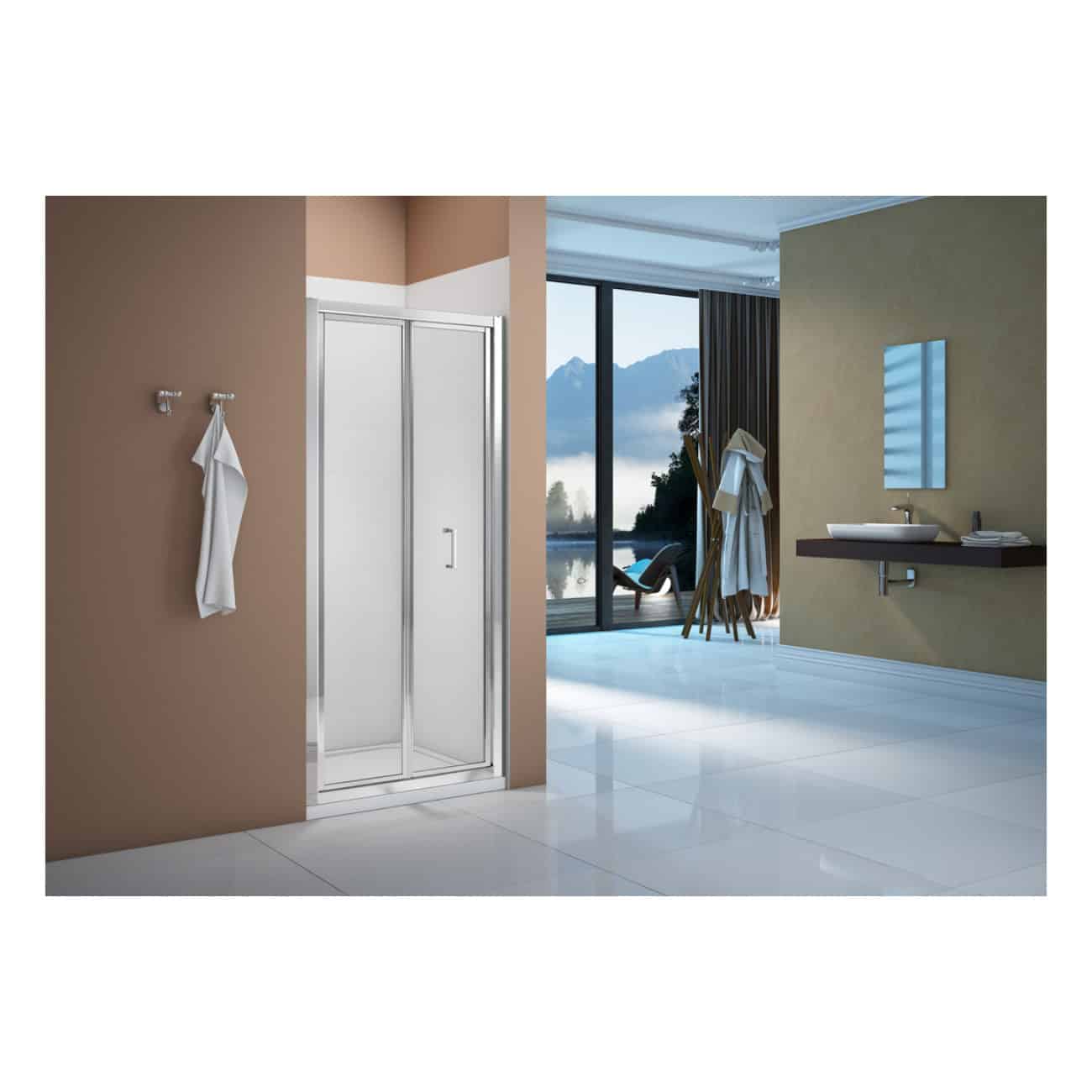 Modern corner shower cubicle with sliding glass doors in a contemporary bathroom setting. Features sleek chrome trim, spacious interior, and minimalist design perfect for stylish bathrooms.