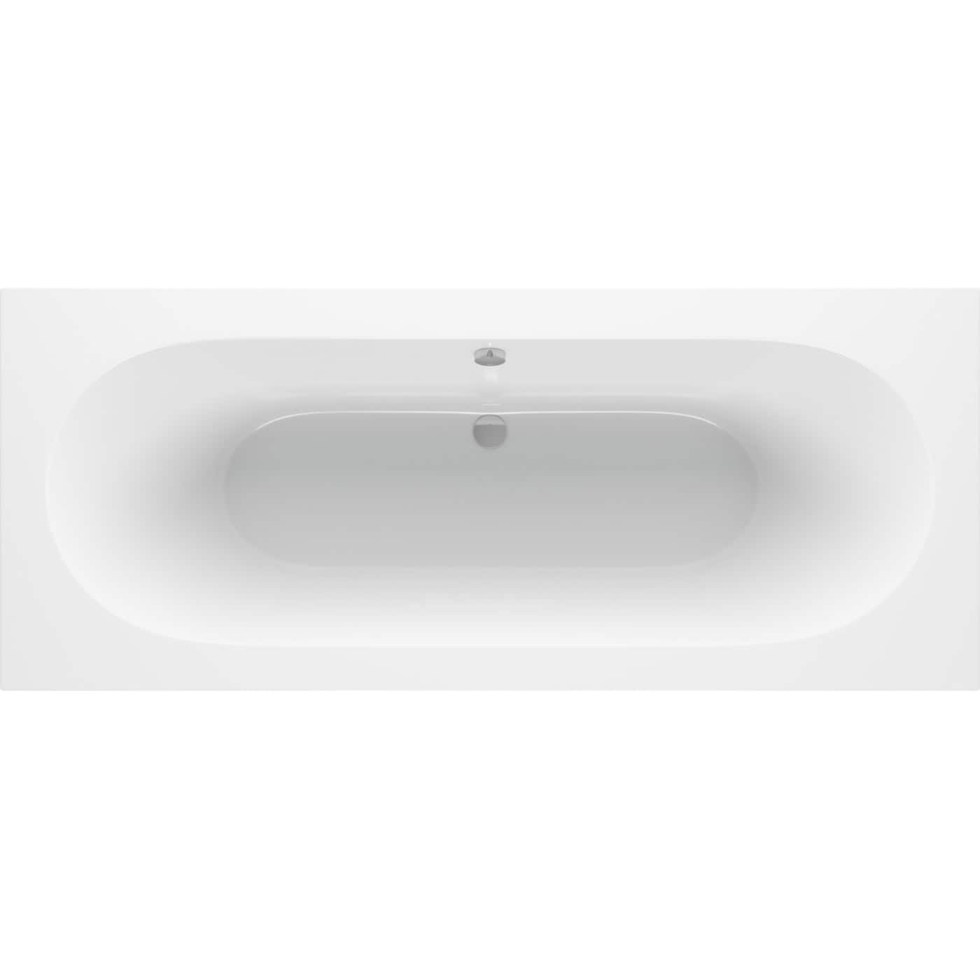 Sleek white modern bathtub with smooth curves and integrated overflow, perfect for contemporary bathroom design and relaxation.