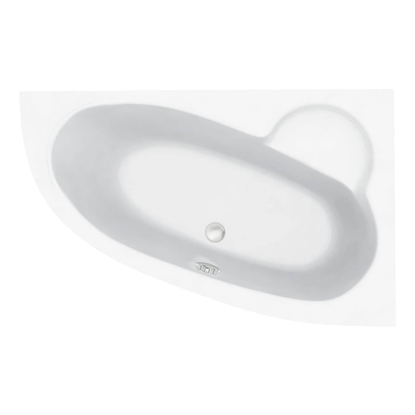 Sleek white bathtub with smooth oval design and built-in hand grips, perfect for modern bathrooms. Features a central drain and a comfortable shape for relaxing baths.