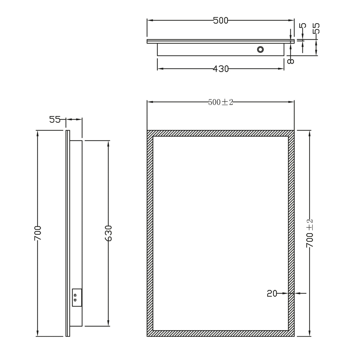 Scudo Mosca Led Mirror With Demister Pad And Shaver Socket
