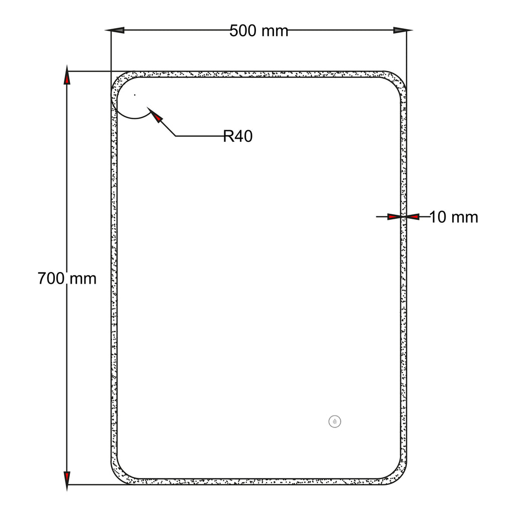 Scudo Vivid Led Mirror - 700mm X 500mm - technical drawing with dimensions