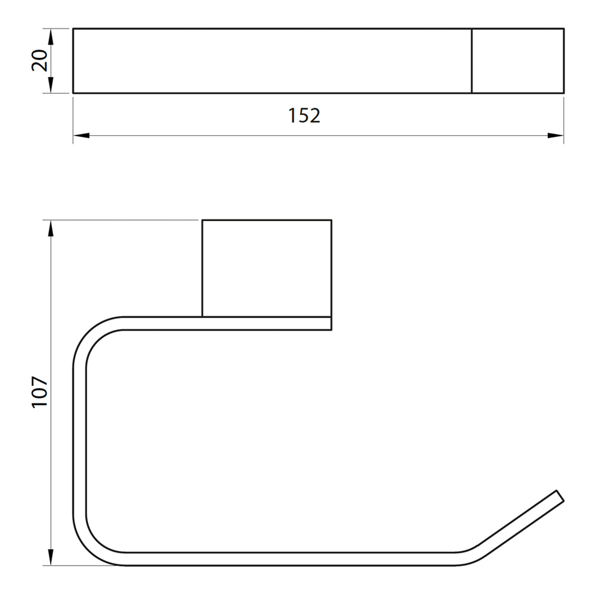 Scudo Mono Paper Holder - Matt Black - technical drawing with dimensions