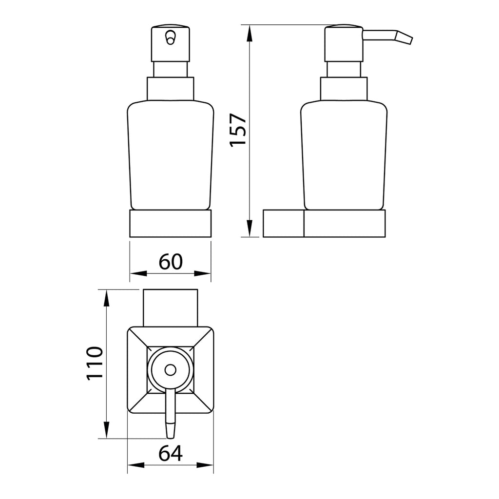 Scudo Mono Soap Dispenser - Matt Black - technical drawing with dimensions