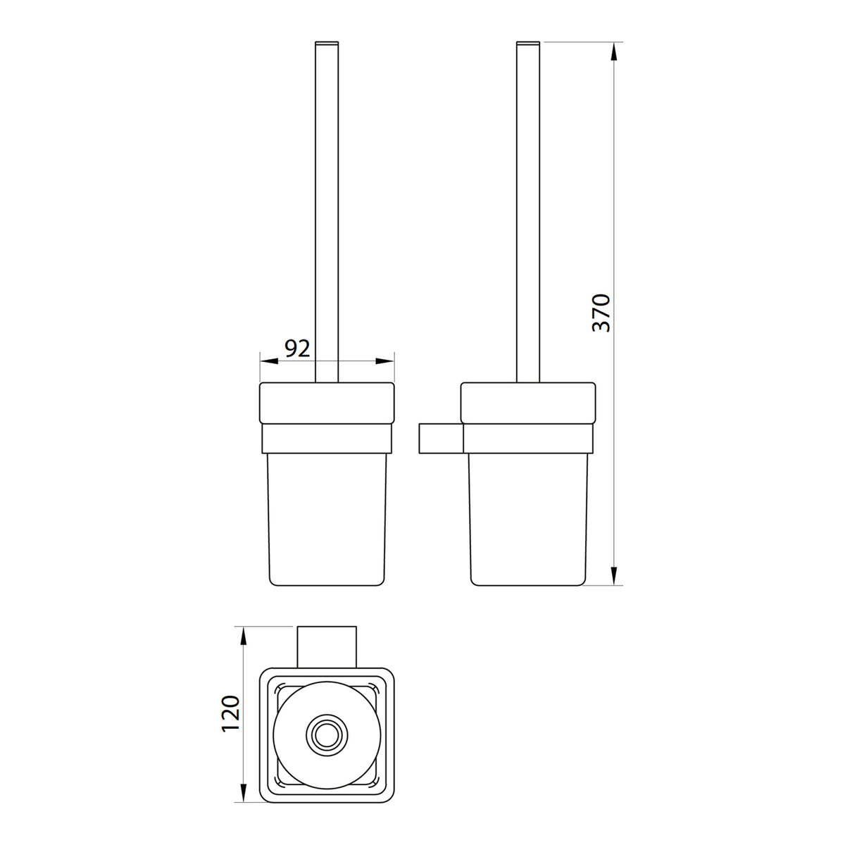 Scudo Mono Toilet Brush Set - Matt Black - technical drawing with dimensions