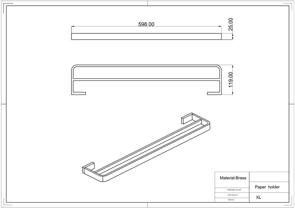 Scudo Mono Black Double Towel Rail - technical drawing with dimensions