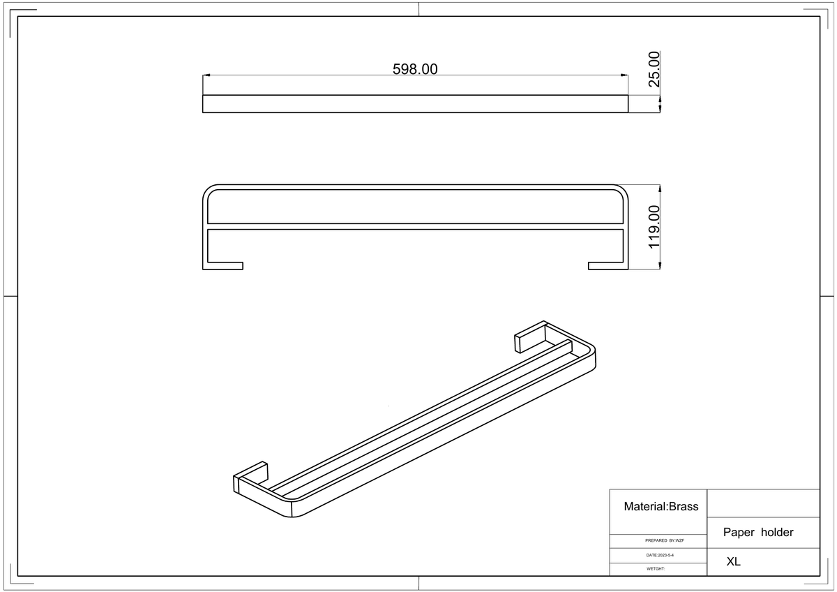 Scudo Mono Black Double Towel Rail - technical drawing with dimensions
