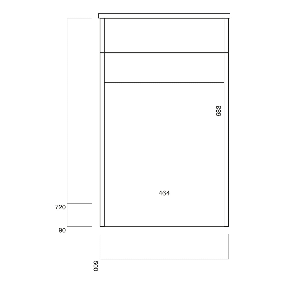 Scudo Muro 500mm Floor standing WC Unit - technical drawing with dimensions