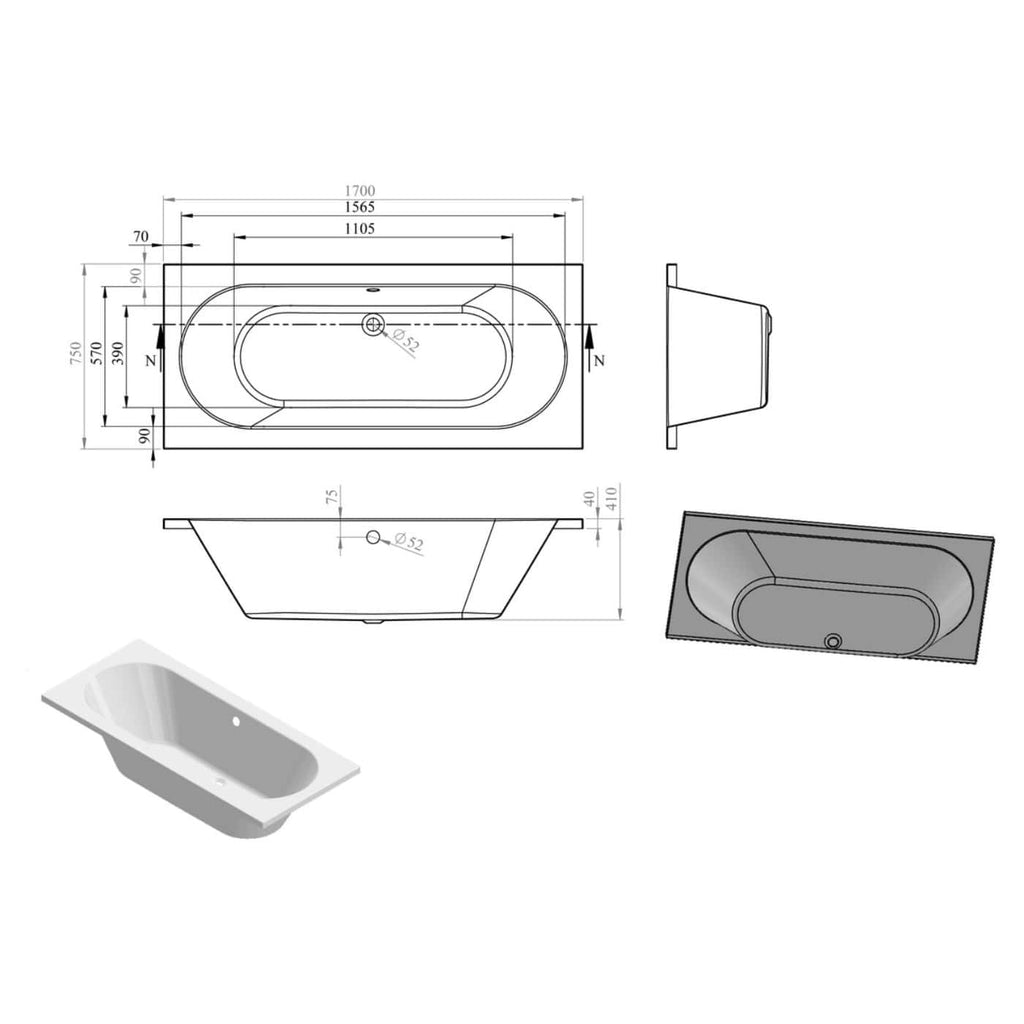 Elegant bathtub design with precise technical drawings, dimensions, and 3D renderings showcasing modern bathroom fixtures for renovation projects.