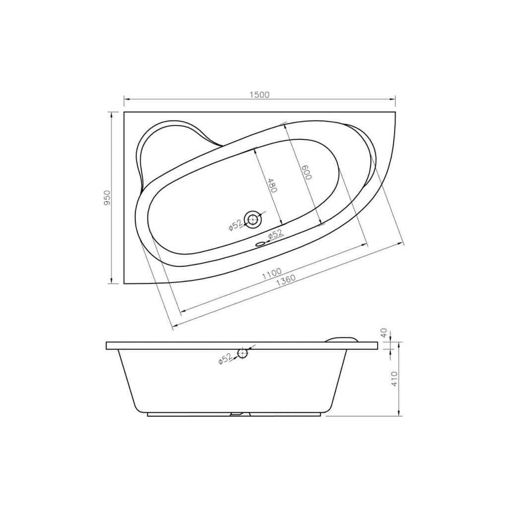 Elegant oval bathtub technical drawing with precise measurements, ideal for luxury bathroom designs and renovation projects from Bubly Bathrooms.