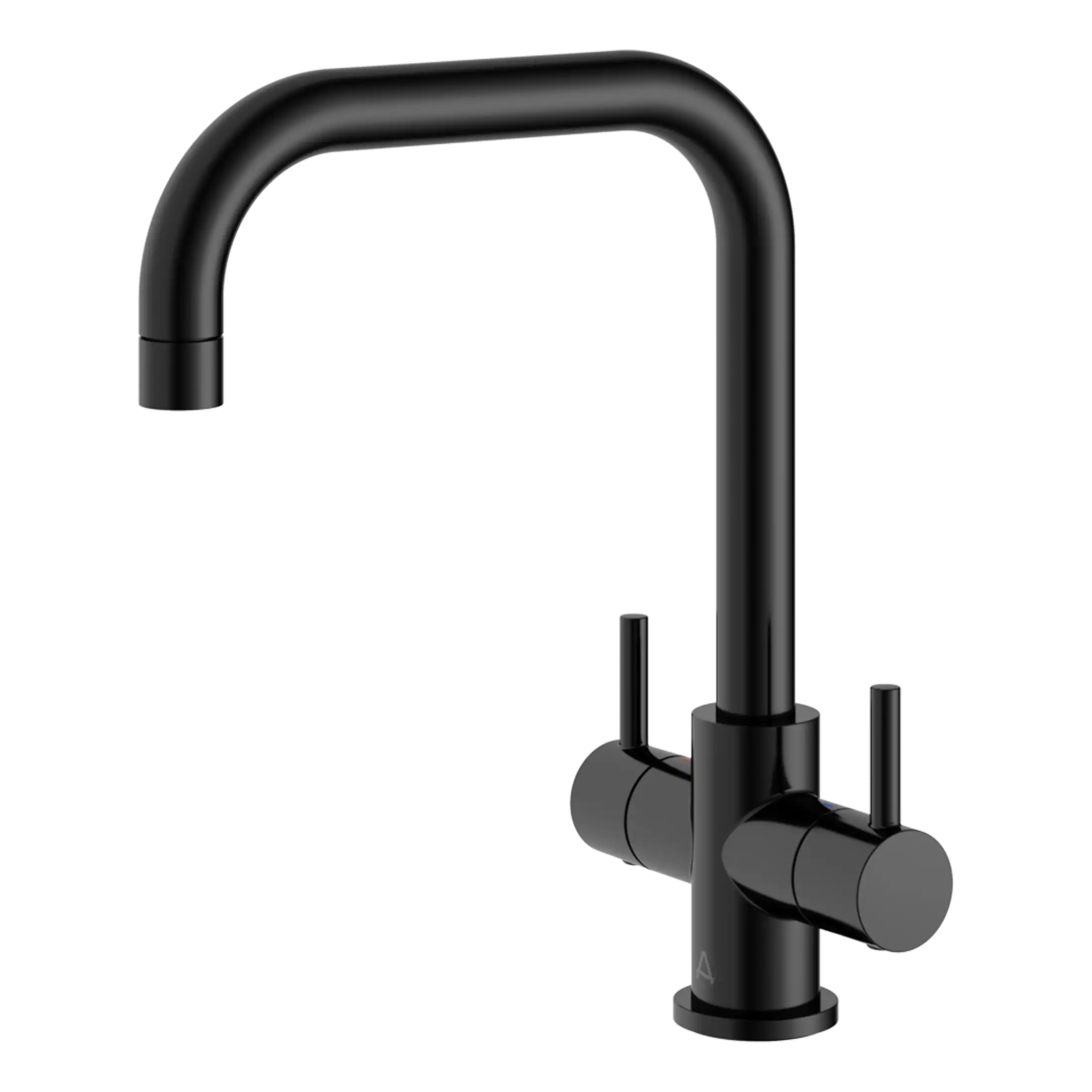 Brushed black kitchen tap for modern bathroom or kitchen decor. High-arc spout and dual handle design, ideal for contemporary bathroom or kitchen renovation. Easy to install and durable.