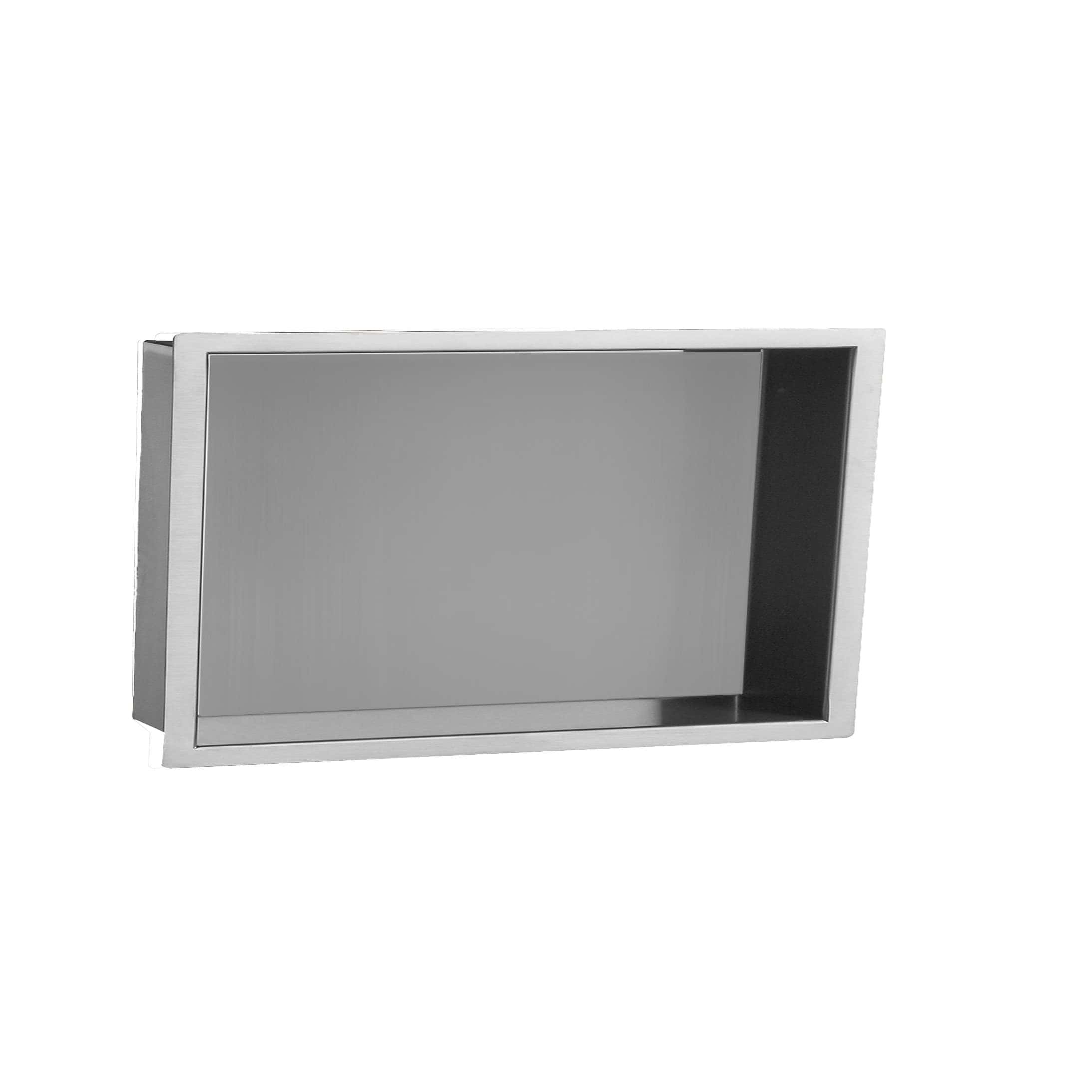 Aluminium bathroom wall cabinet with mirror door, modern and sleek design for bathroom storage. Ideal for seamless installation in contemporary bathrooms.