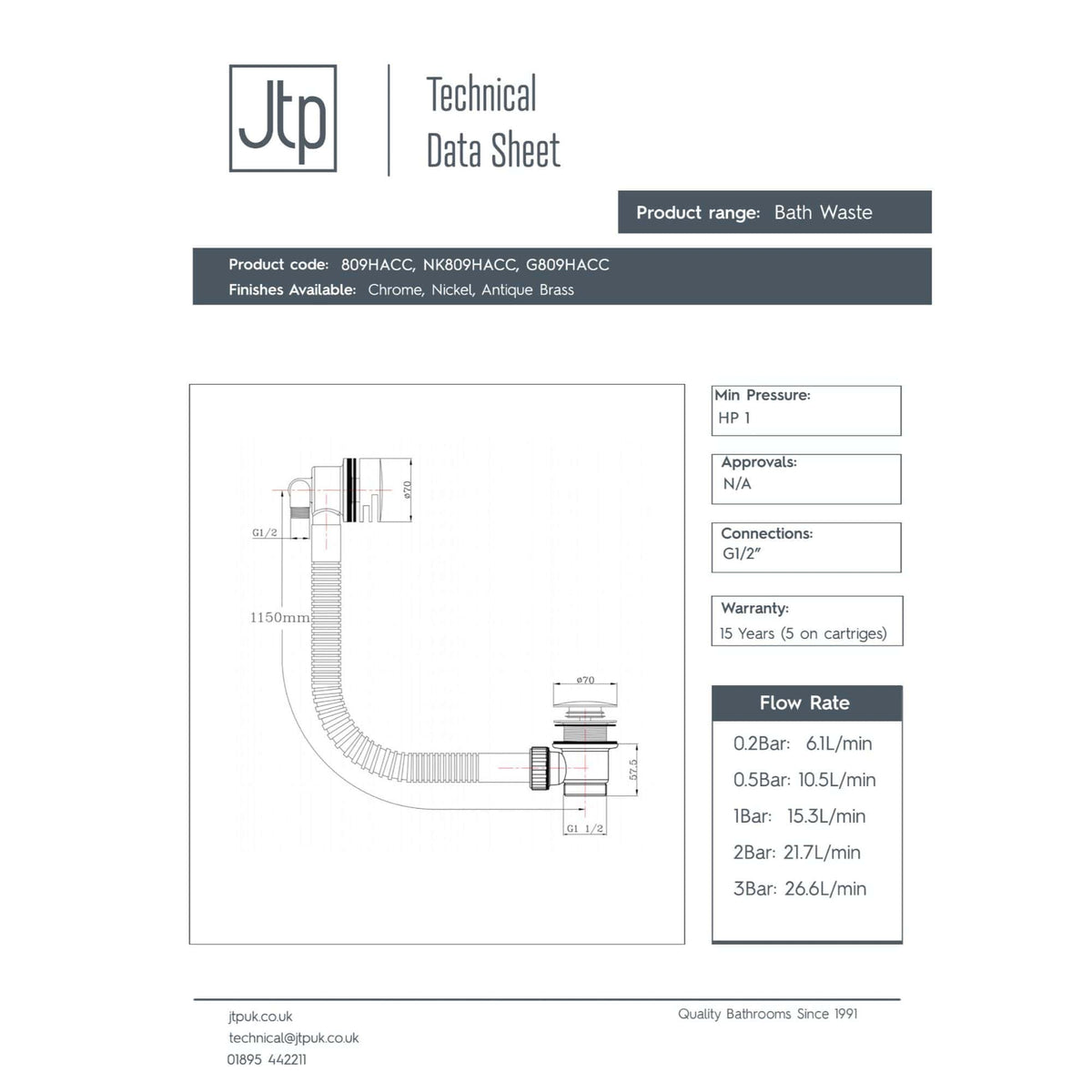 Flexible bathroom waste pipe with chrome finish, suitable for plumbing installations and repair projects. Ideal for connecting bath waste to drainage systems, durable and easy to install.