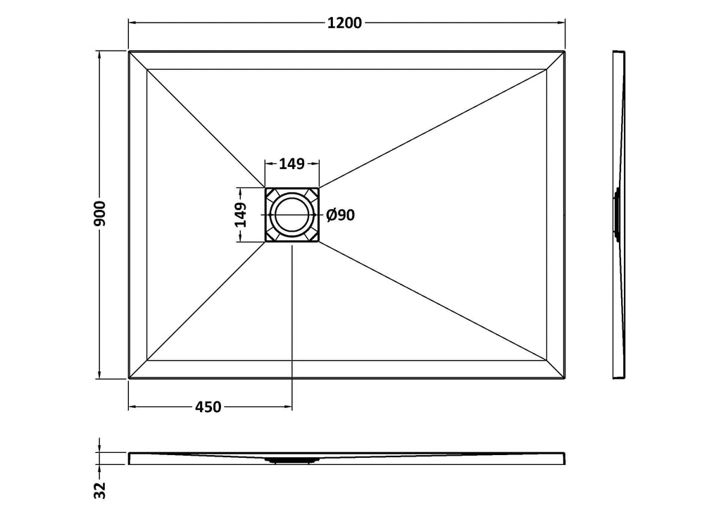 High-quality bathroom sink, 1200mm wide with detailed technical drawing, front and side views, measuring 900mm by 450mm with modern design, suitable for contemporary bathroom renovations.