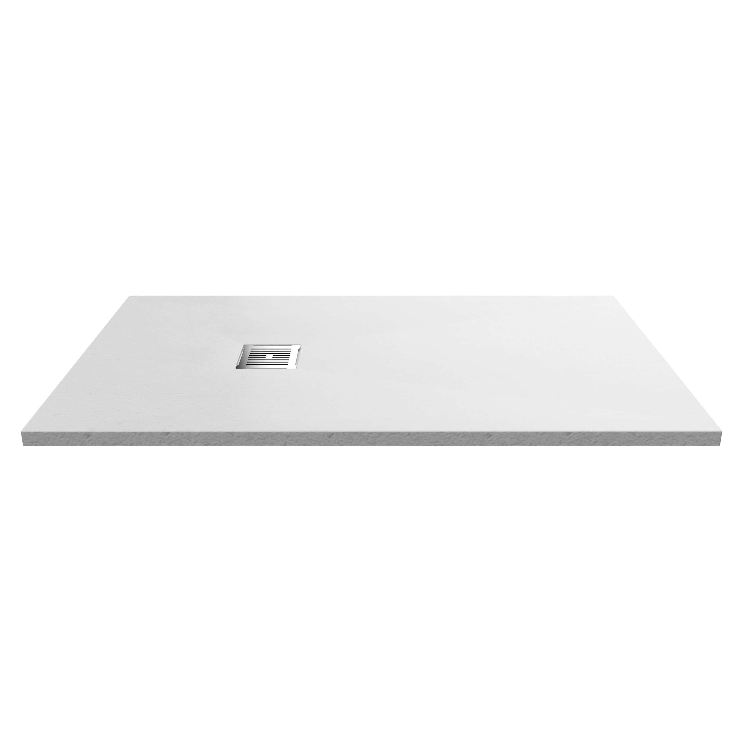 Matte white shower tray with integrated square drain, ideal for modern bathroom renovations and wet room installations. Durable, stylish, and easy to clean for a sleek shower space.
