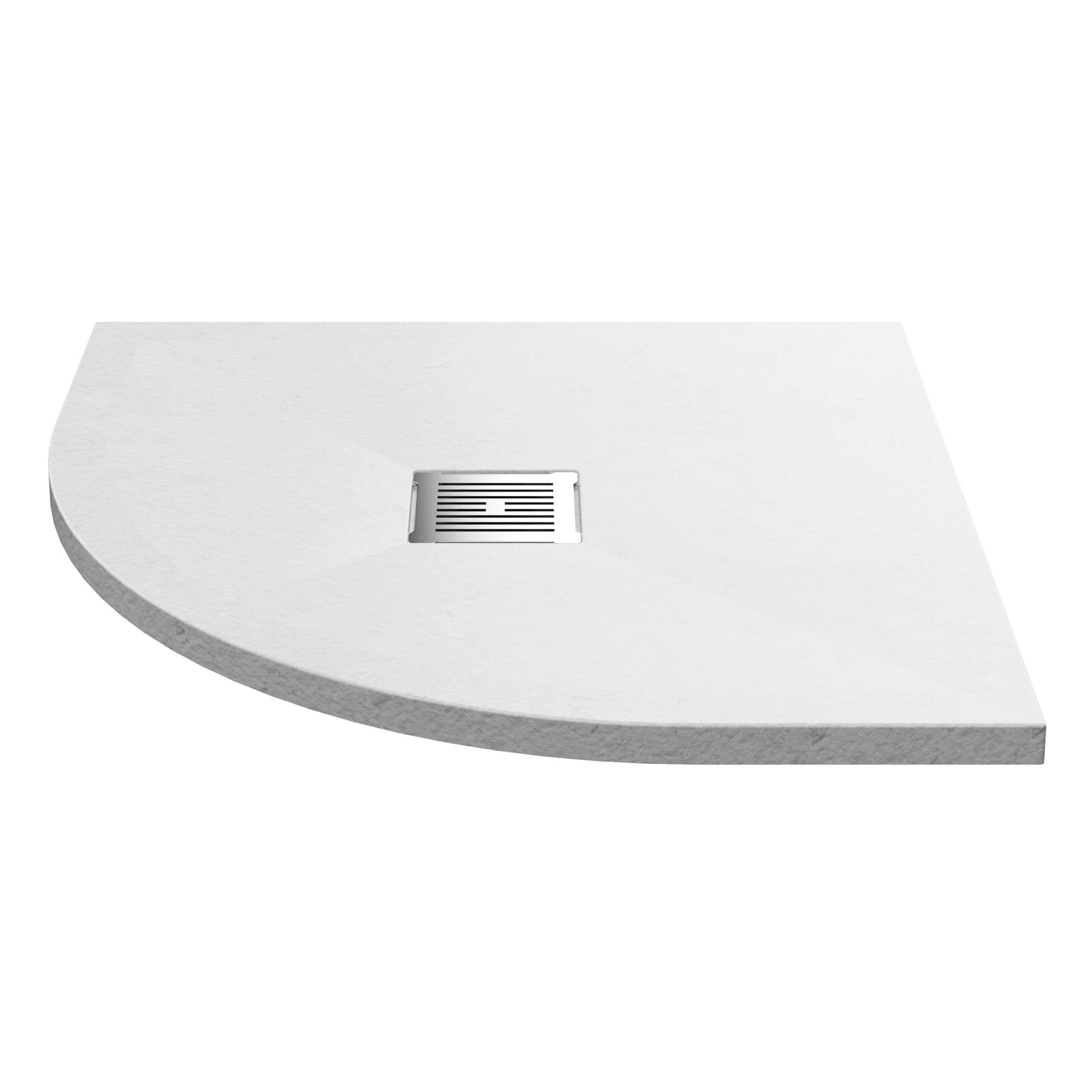 Sleek white shower base with integrated stainless steel drainage grate, modern and minimalist bathroom essential, durable non-slip surface, perfect for contemporary bathroom designs.