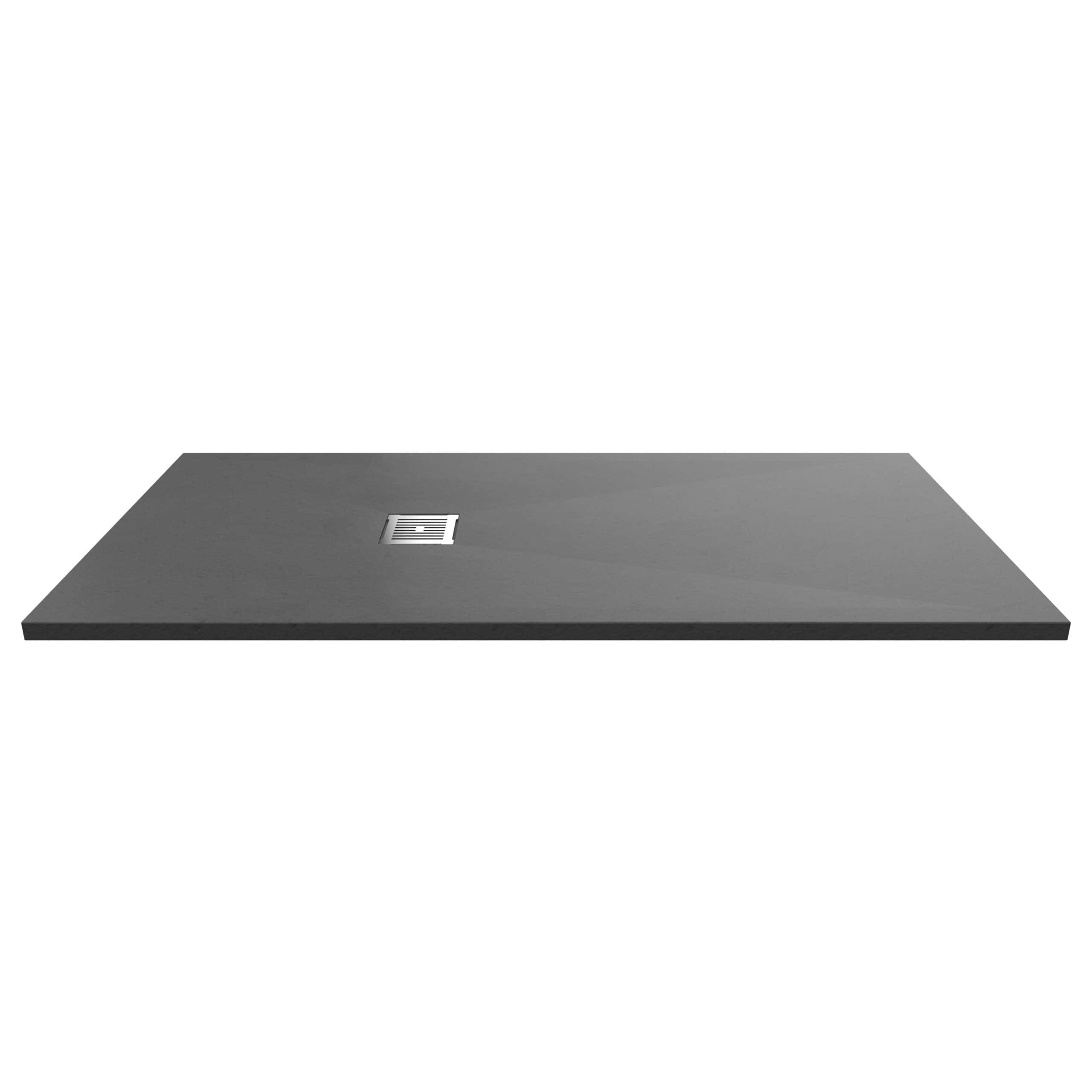 Slate grey walk-in shower base with integrated drainage for modern bathroom design. Durable, slip-resistant surface perfect for contemporary bathroom installations.