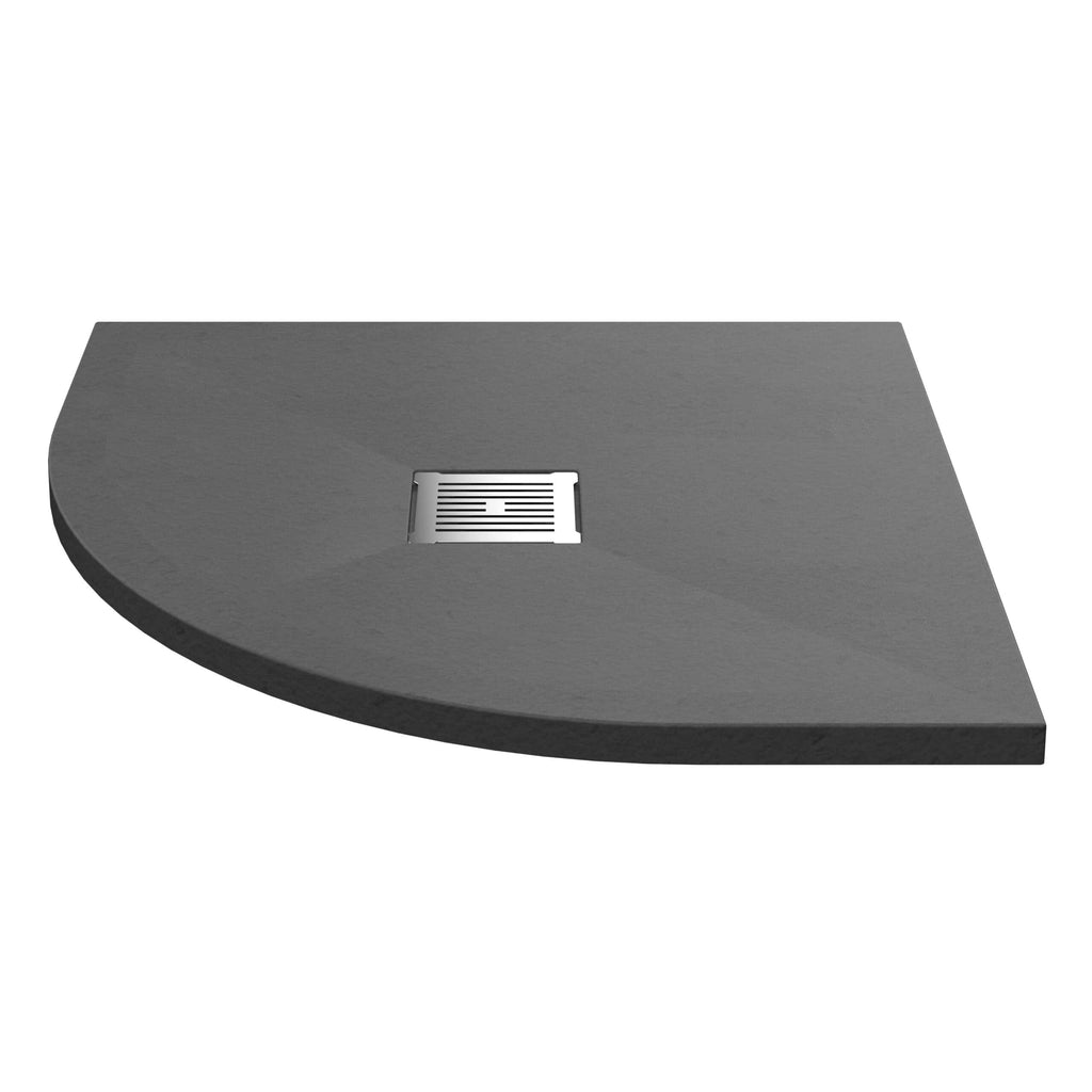 Modern grey shower drain cover with anti-slip features and stainless steel grate for bathroom use.