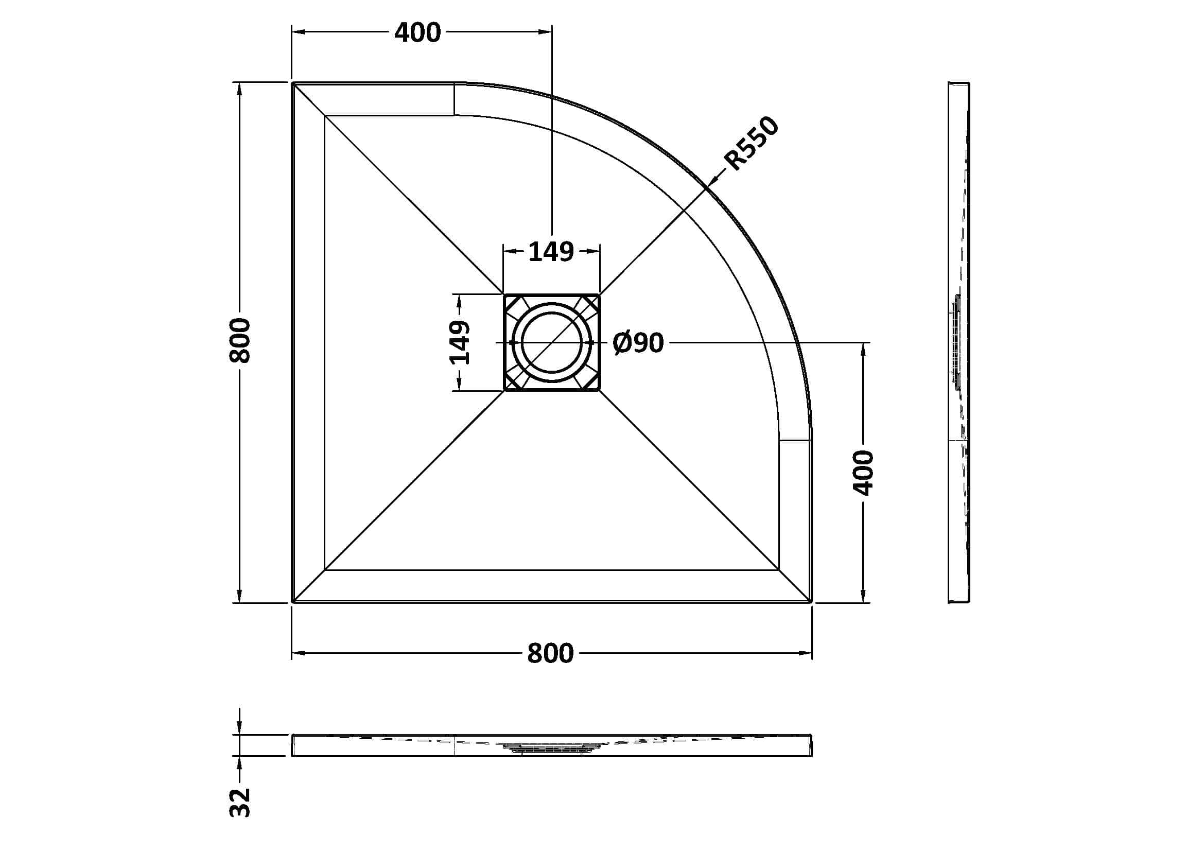 High-quality shower tray dimensions with detailed technical drawing for bathroom renovation and tiling projects. Perfect for modern, stylish bubly bathrooms.