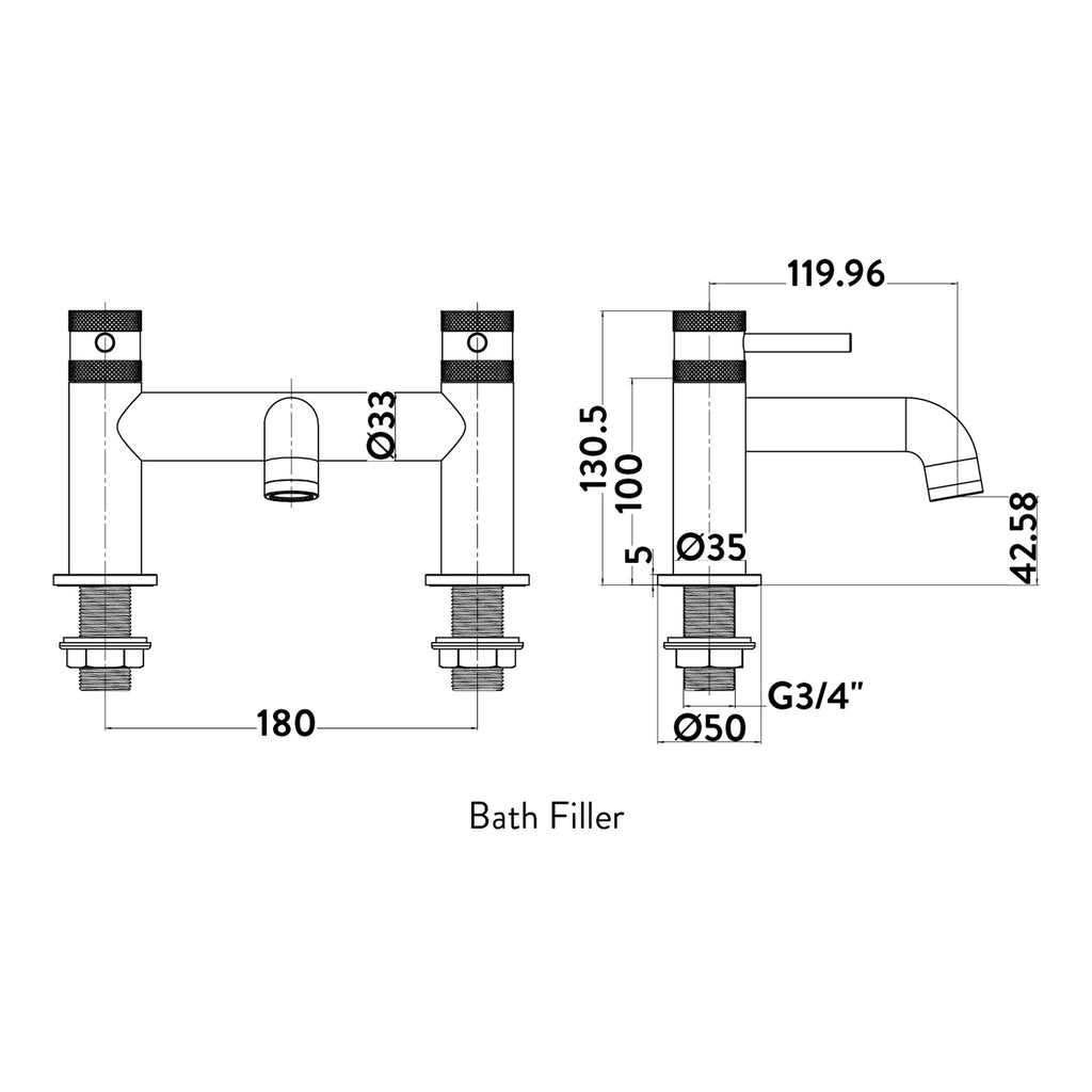 Scudo Core Bath Filler - technical drawing with dimensions
