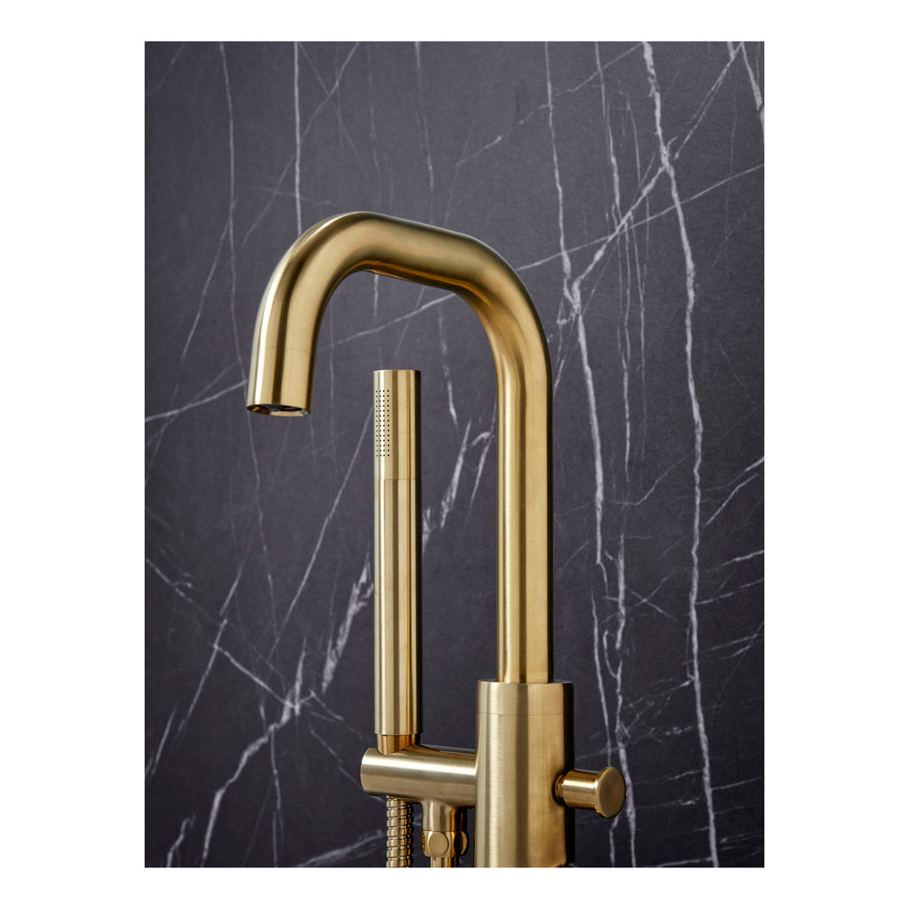 Scudo Core Freestanding Bath Shower Mixer Tap, Brushed Brass - detail