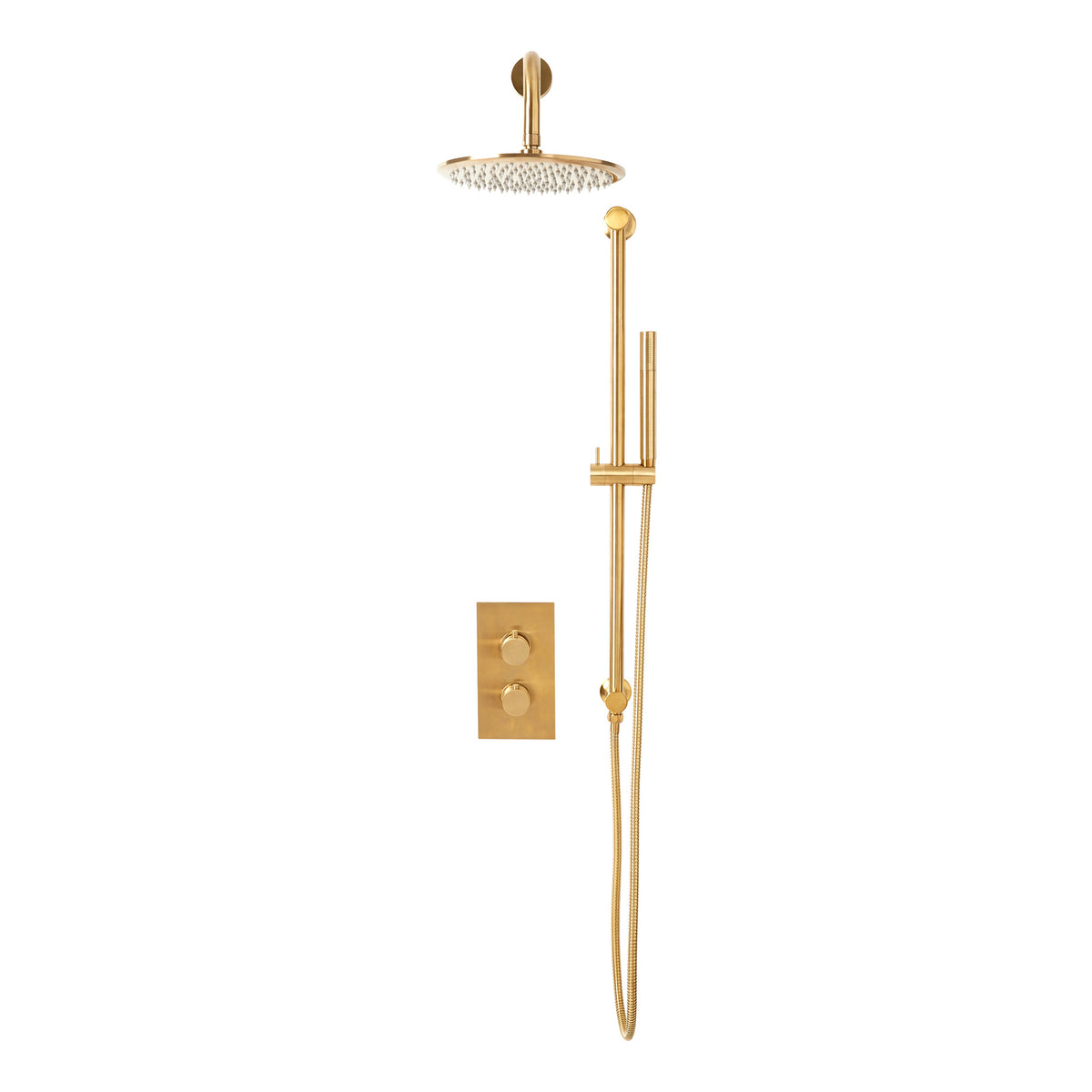 Scudo Core Round Handle With Head And Handset Riser Kit, Brushed Brass