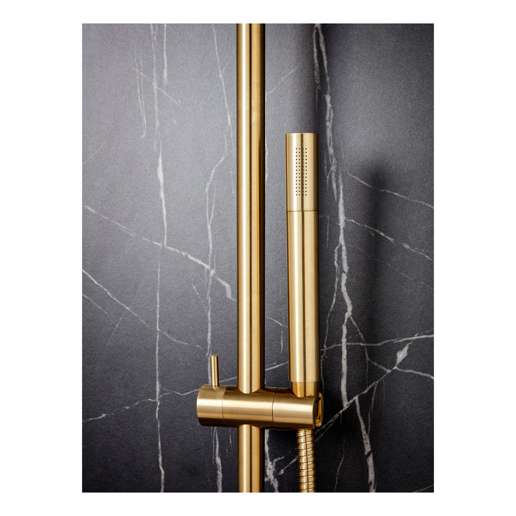 Scudo Core Round Handle With Head And Handset Riser Kit, Brushed Brass - detail