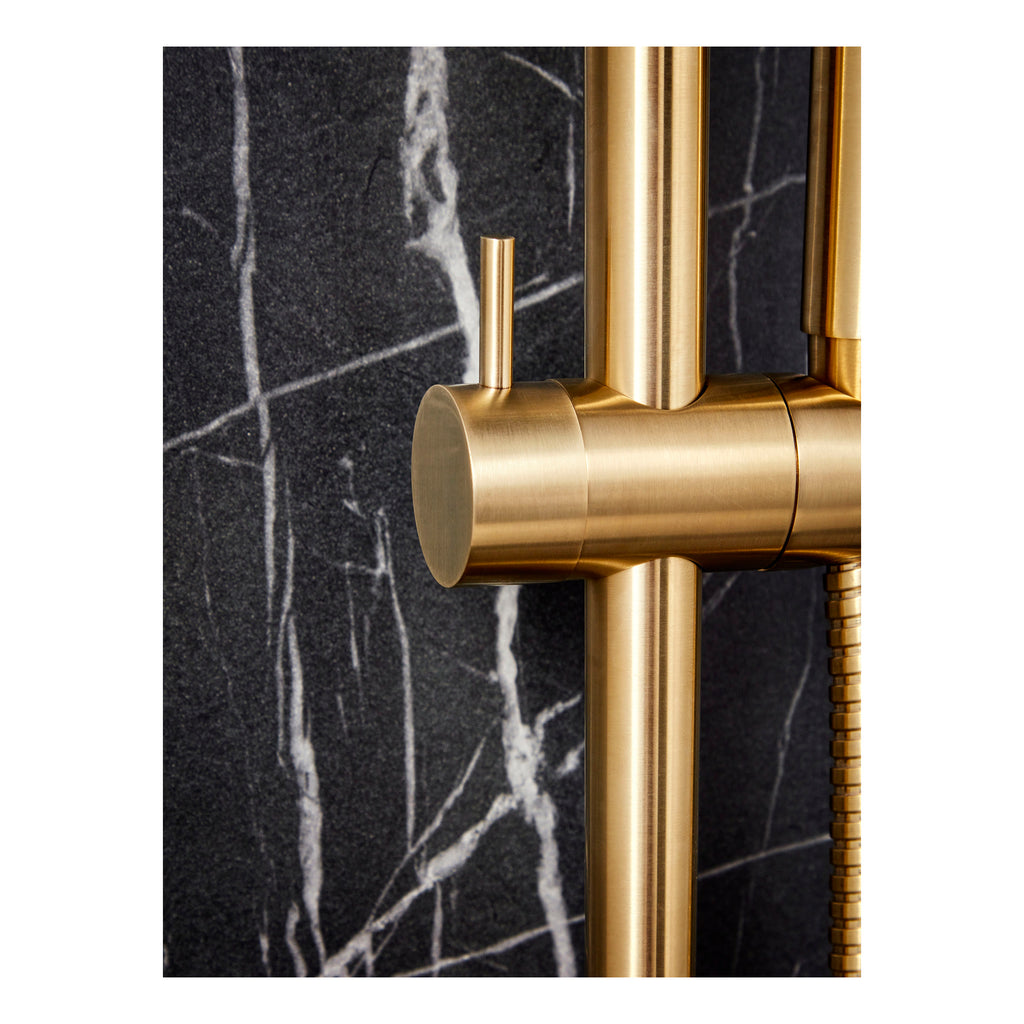 Scudo Core Round Handle With Head And Handset Riser Kit, Brushed Brass - detail