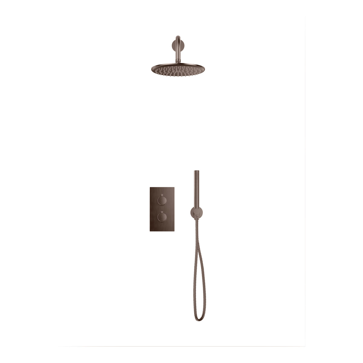 Scudo Core Round Handle With Handset And Mounting Bracket, Brushed Bronze