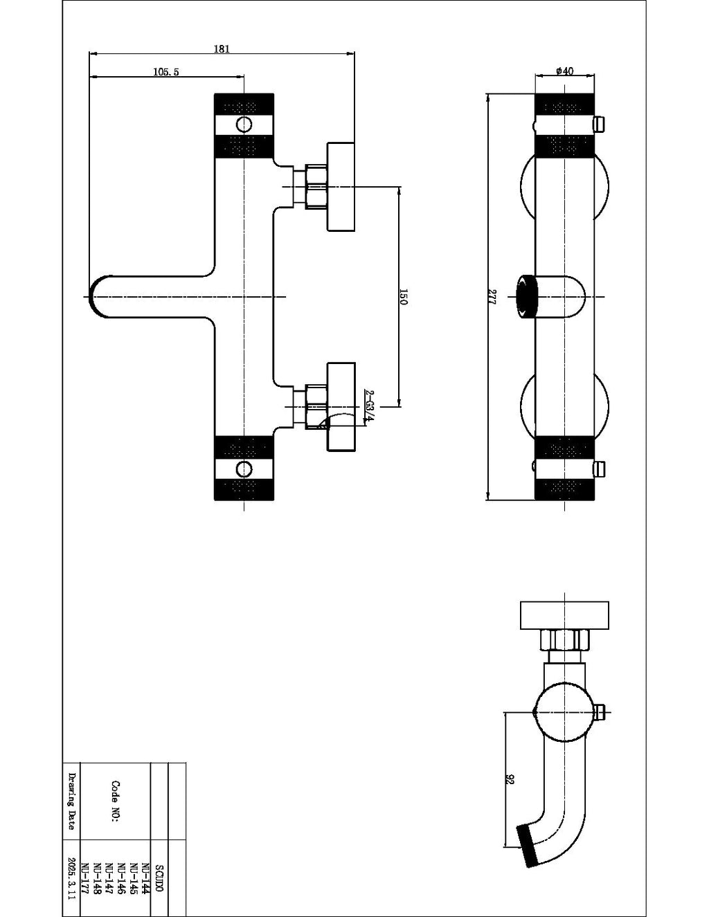 Scudo Core Thermostatic Bath Filler 1 Outlet