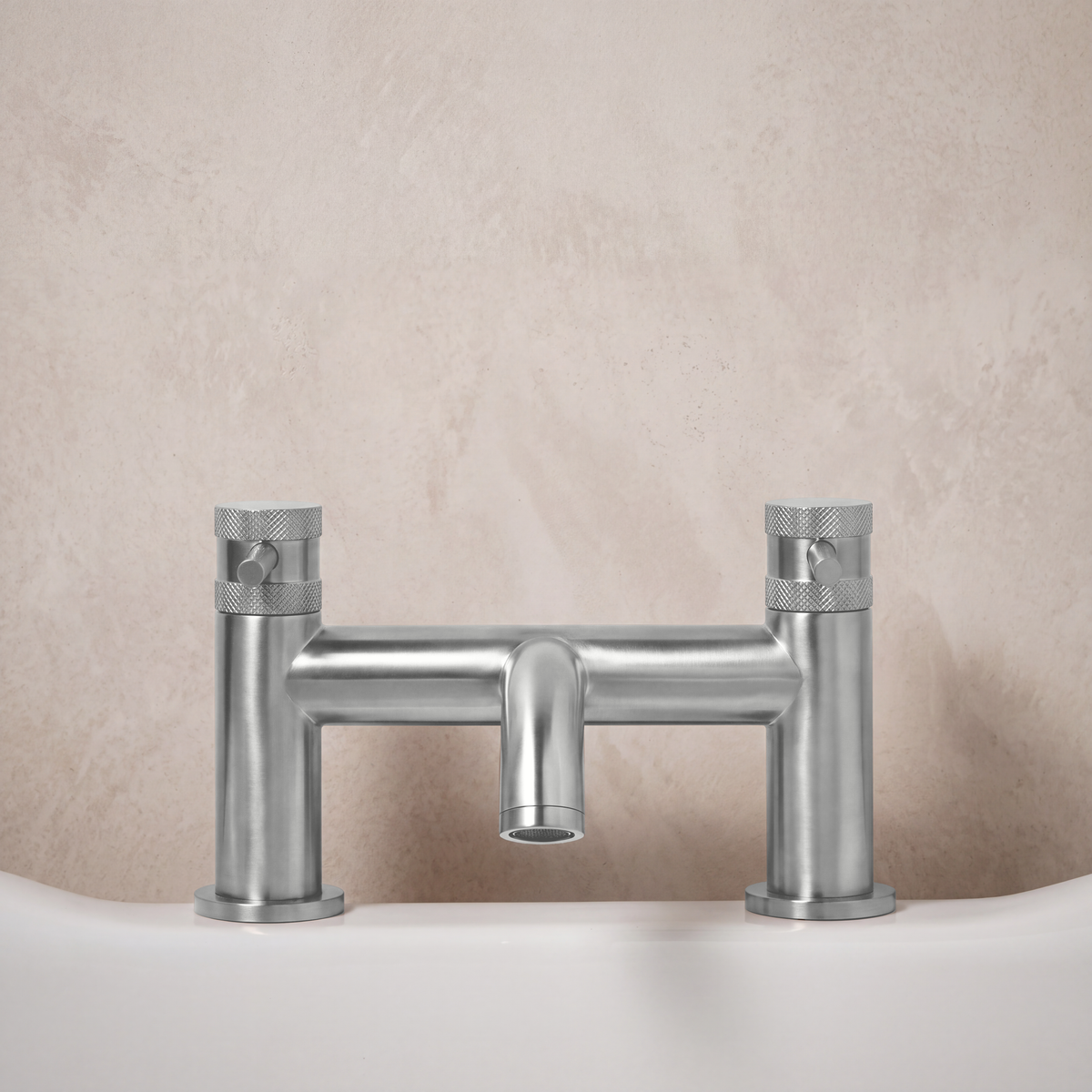 Scudo Core Bath Filler, Brushed Nickel in a bathroom setting