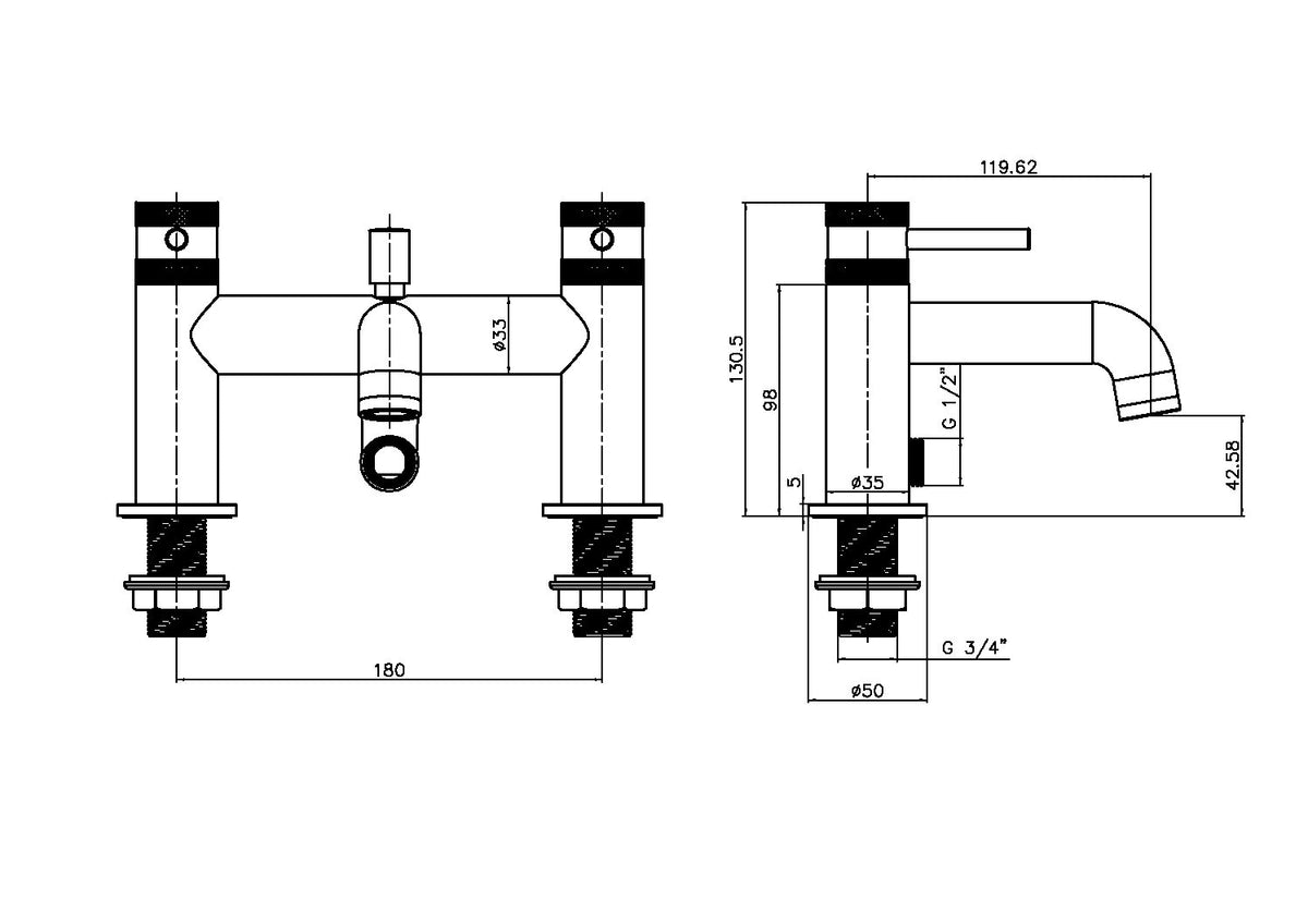 Scudo Core Bath Shower Mixer Tap, Brushed Bronze technical drawing