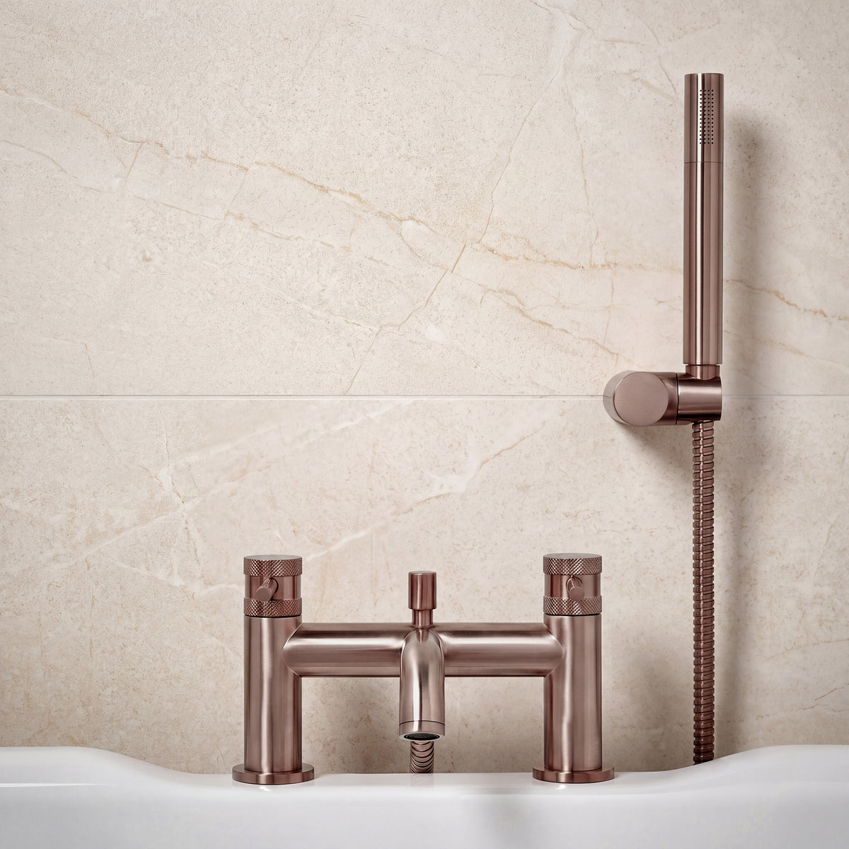 Scudo Core Bath Shower Mixer Tap, Brushed Bronze in a bathroom setting