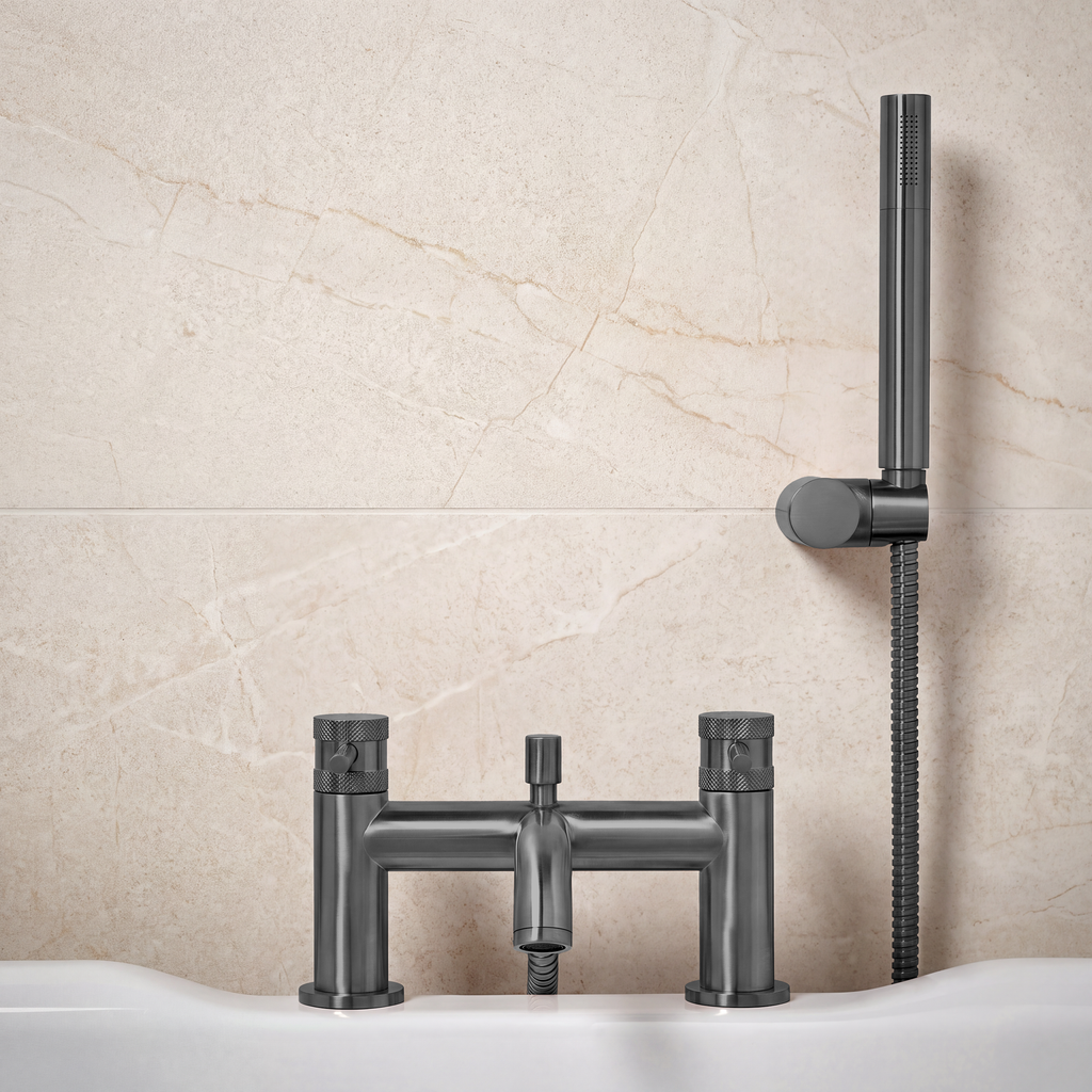Scudo Core Bath Shower Mixer Tap, Gunmetal in a bathroom setting