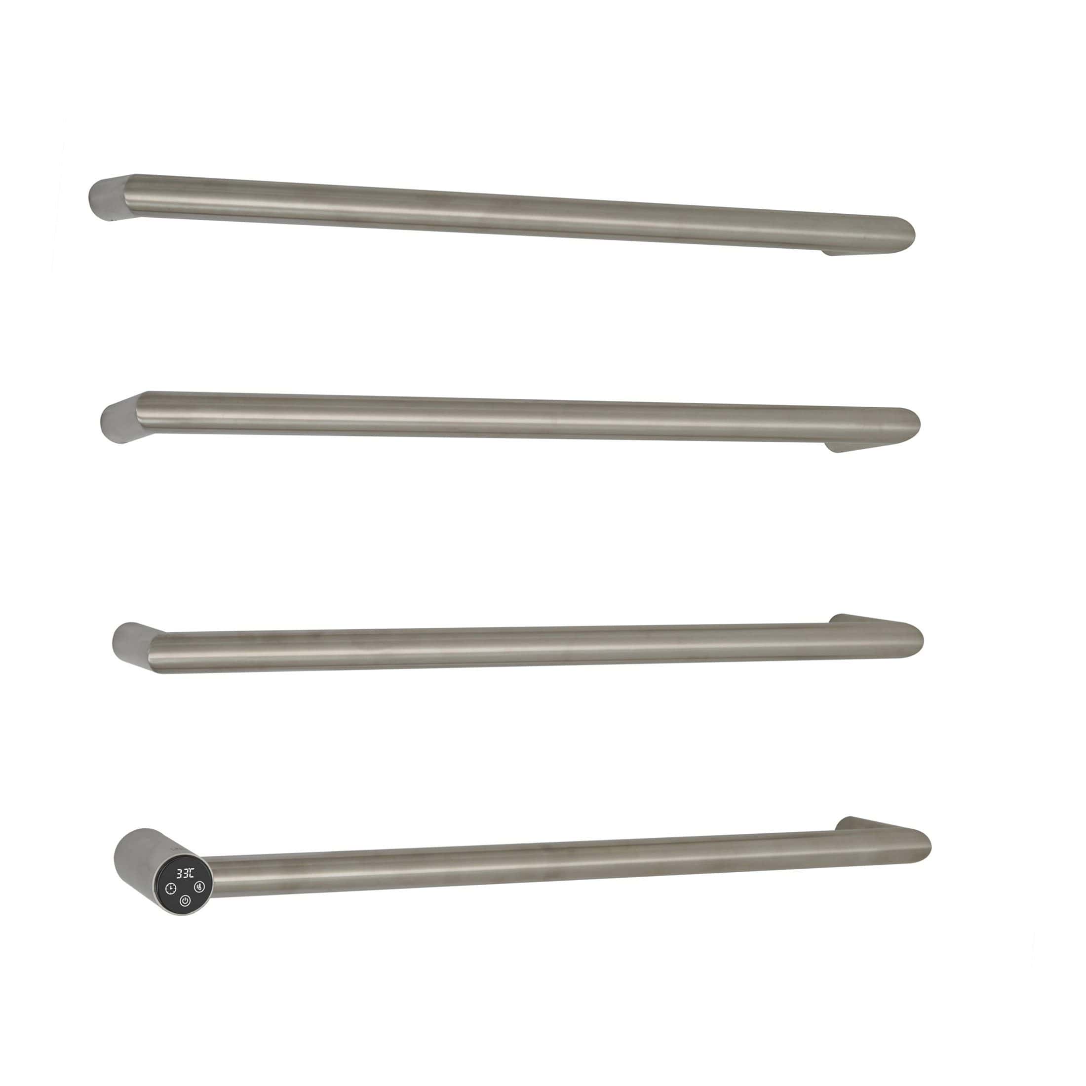 Horizontal stainless steel heated towel rails for modern bathroom warmth and style. Perfect for towel drying and heating your bathroom with sleek, durable design.