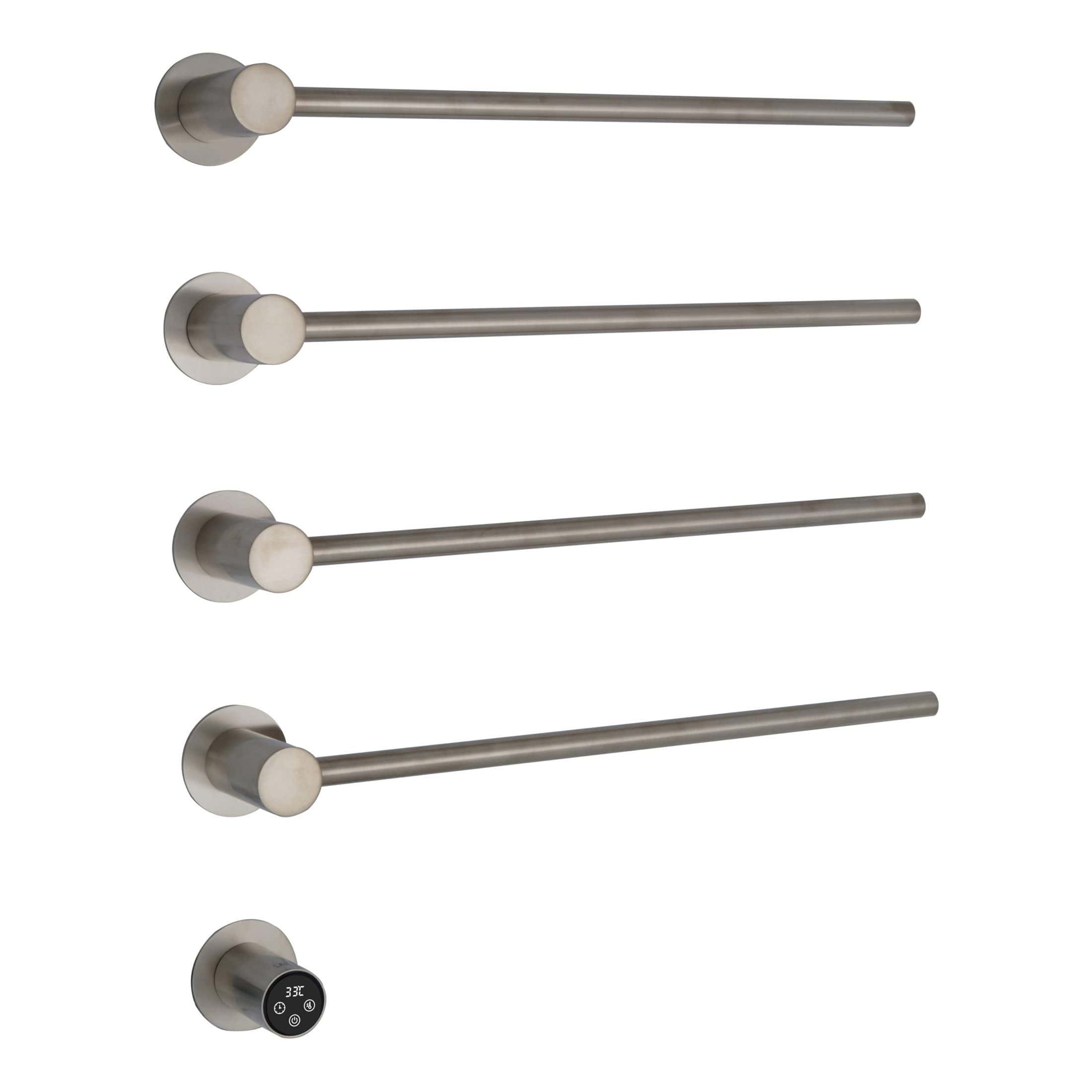 Sleek stainless steel bathroom towel bars with modern design, ideal for bathroom organisation and decor, available at Bubly Bathrooms UK.