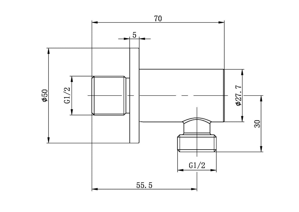Scudo Round Outlet Elbow, Brushed Brass technical drawing
