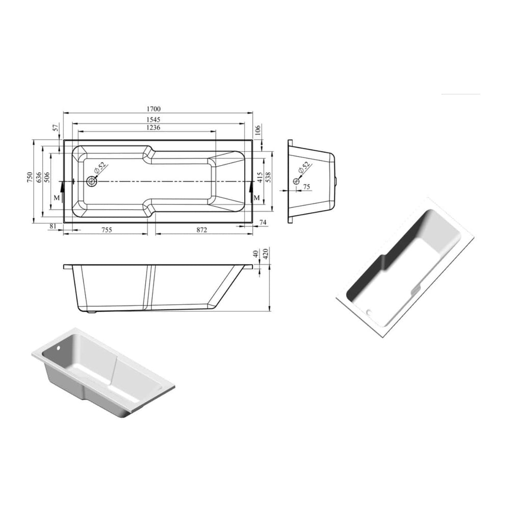 Elegant bathtub design with detailed technical specifications for custom bathroom renovations, ideal for modern bathroom spaces.